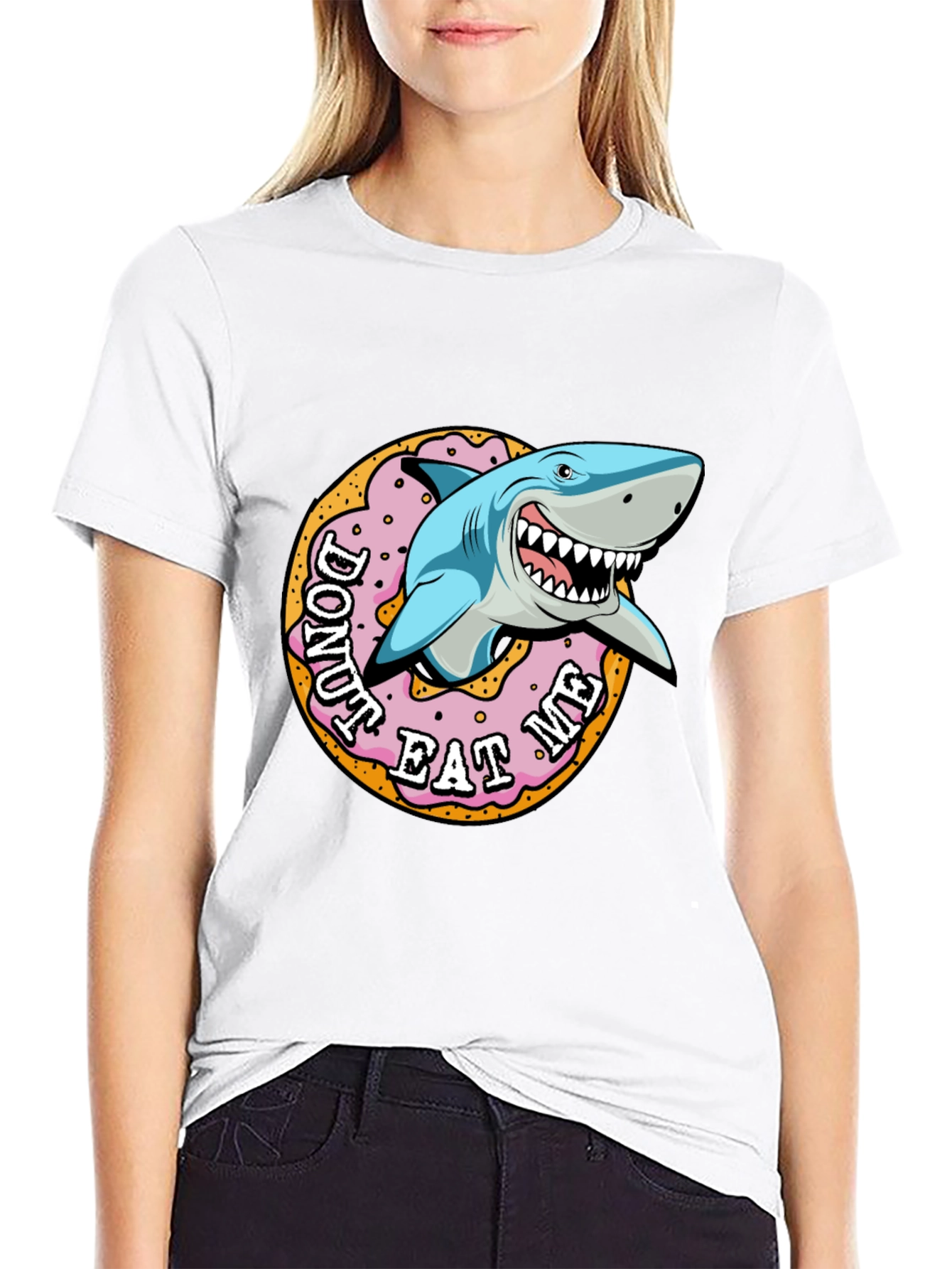 Black Donut Eat Me Shark Graphic Tee view 9