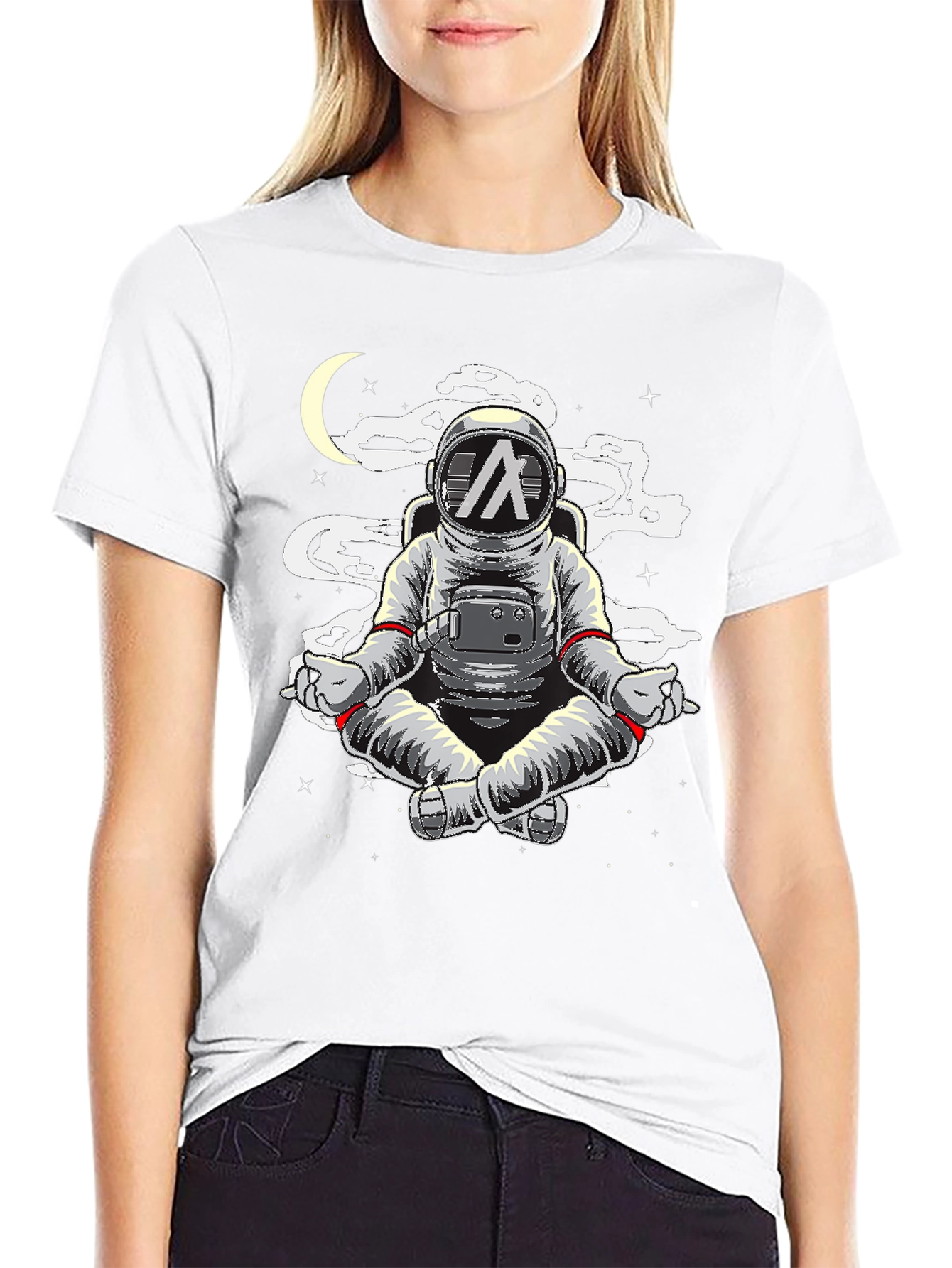 Black Astronaut Meditating T-Shirt - Space Yoga Black Tee view 9