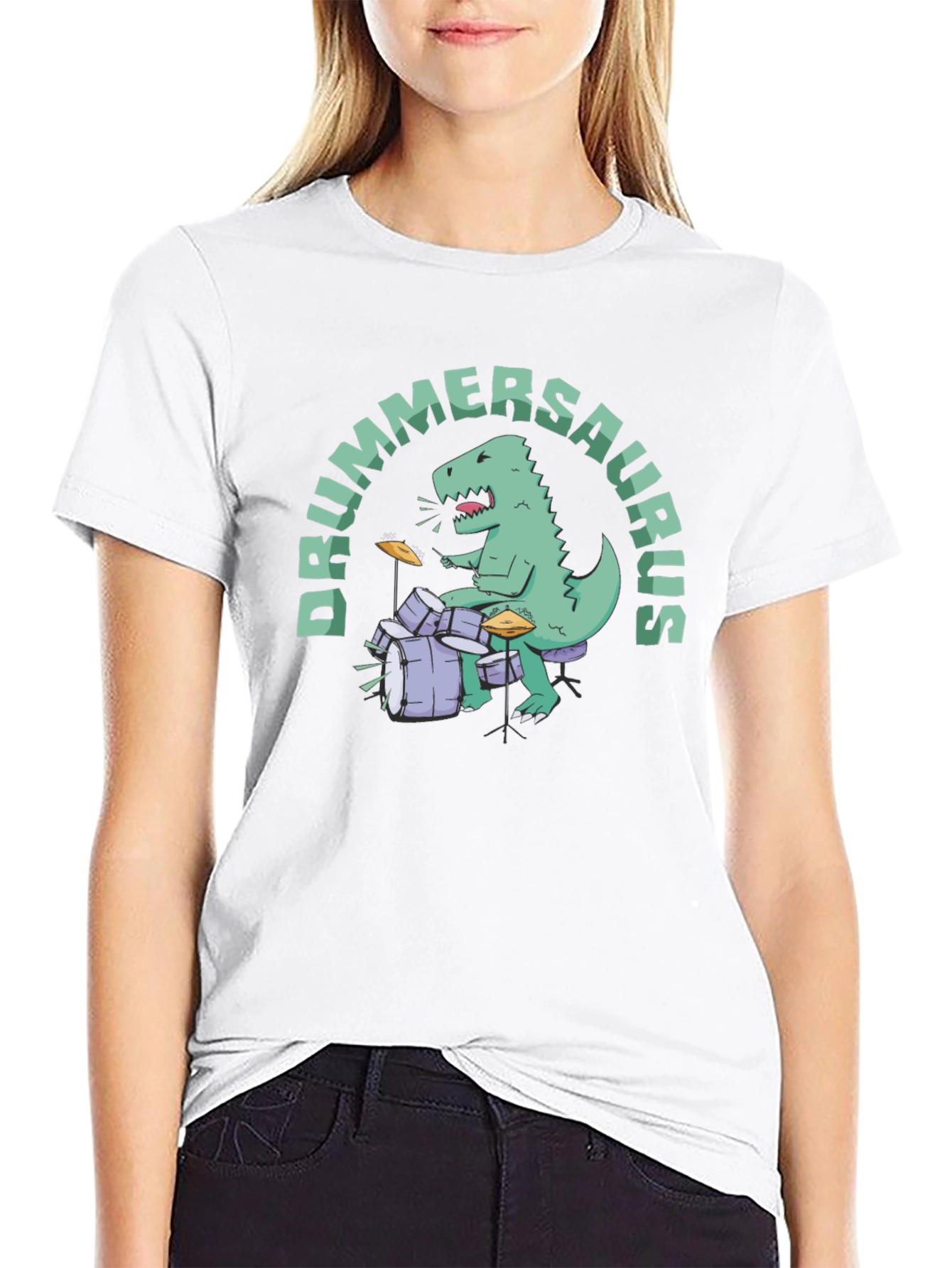 Black Drummersaurus T-Shirt - Dino Drummer Tee view 9