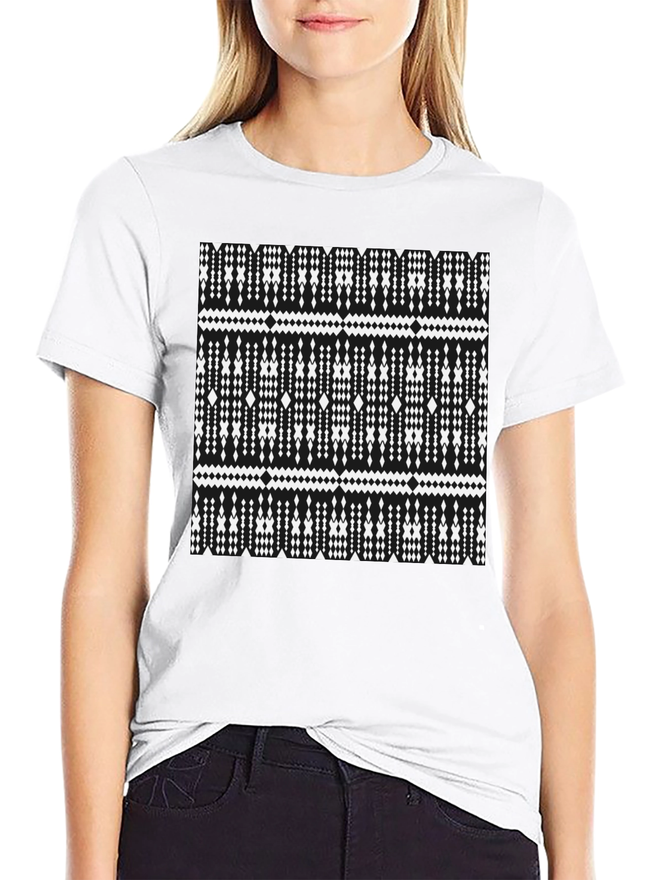 Black Geometric Pattern Black T-Shirt view 9