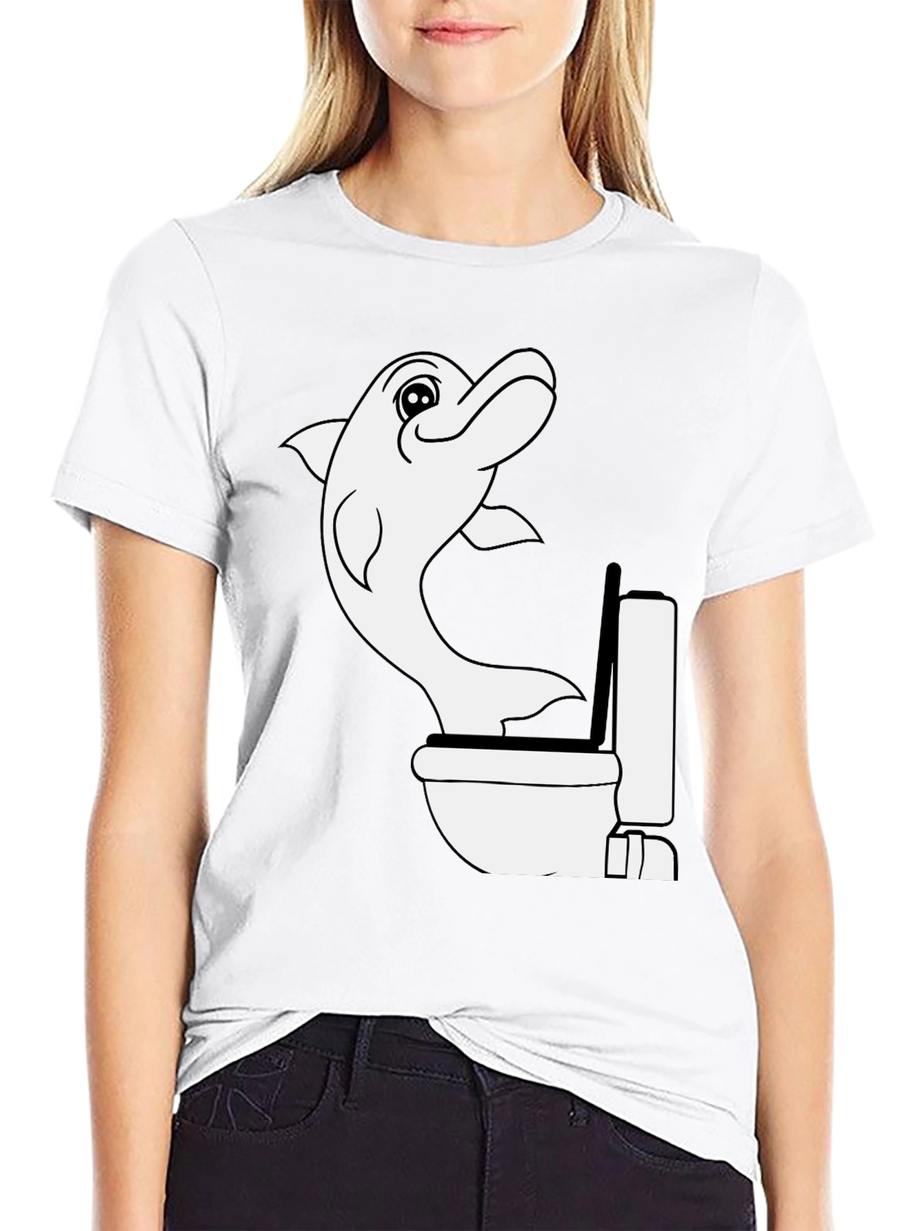 Black Dolphin Toilet Humor T-Shirt view 9