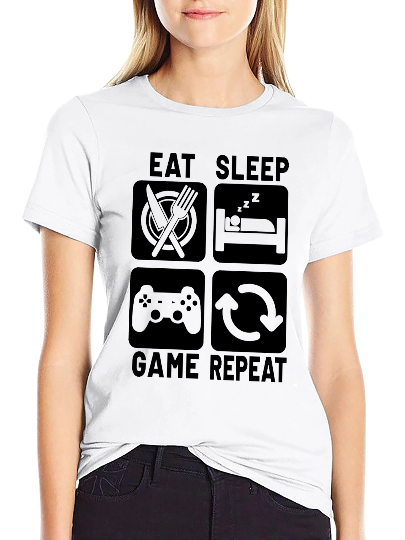 Black Eat Sleep Game Repeat - Gamer T-Shirt view 9