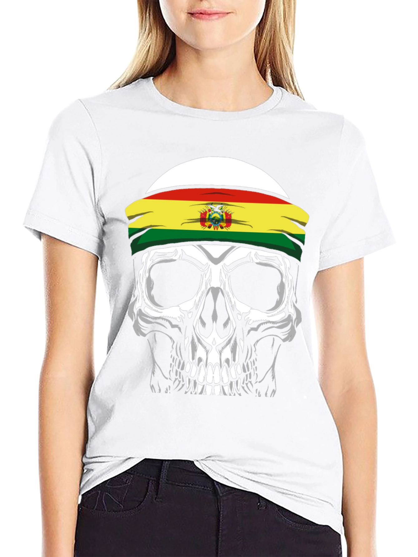 Skull T-Shirt with Bolivian Flag Headband - 9