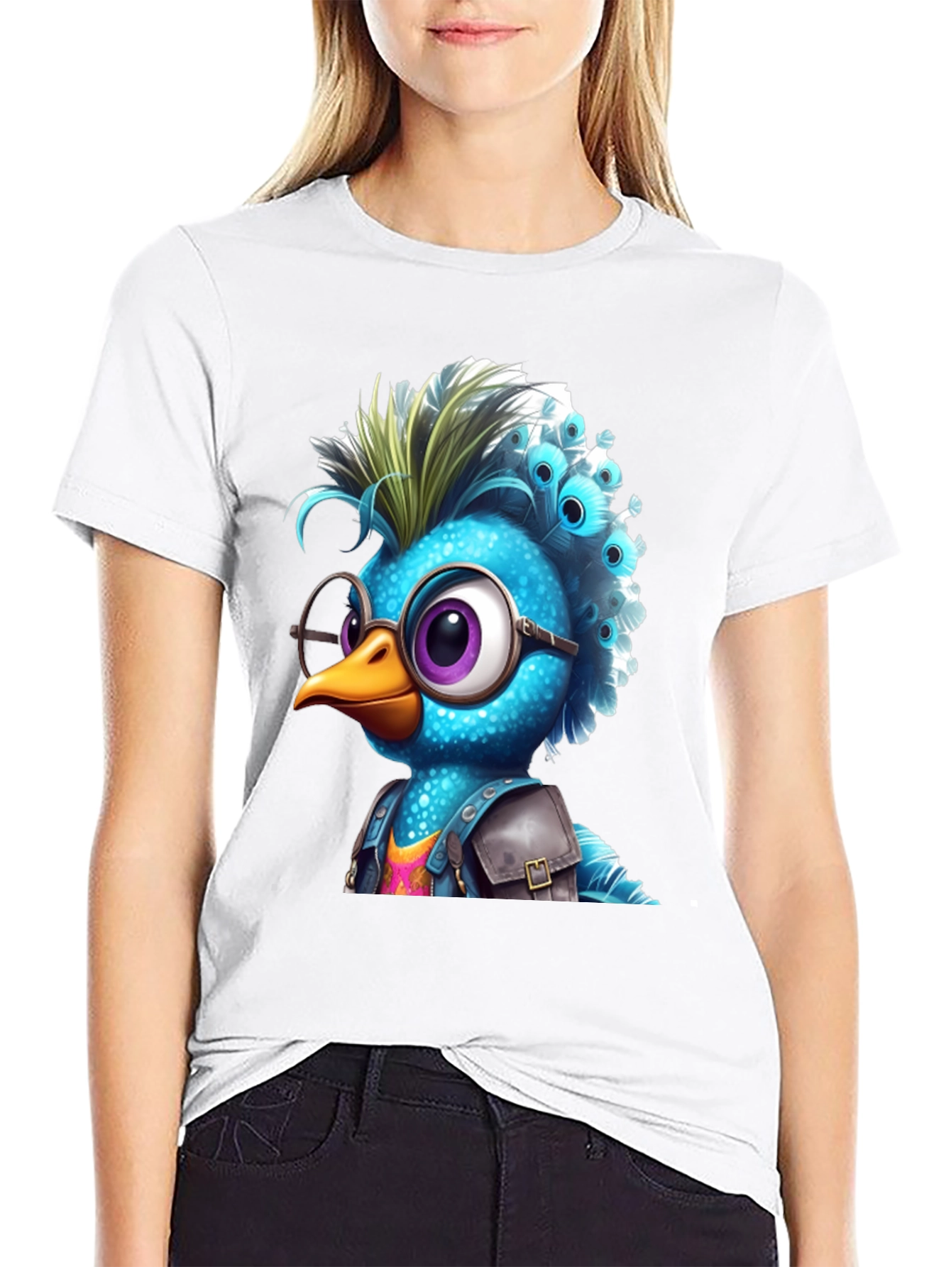 Black Cartoon Bird Graphic T-Shirt view 9