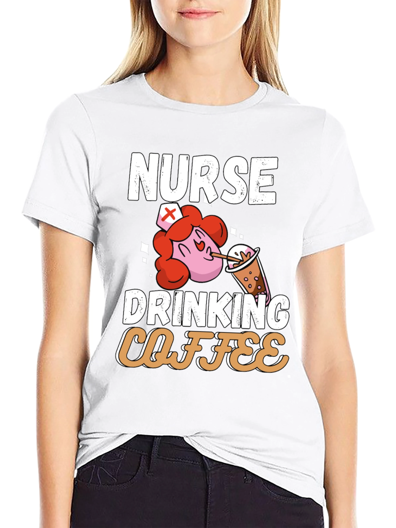 Black Nurse Drinking Coffee Graphic T-Shirt view 9