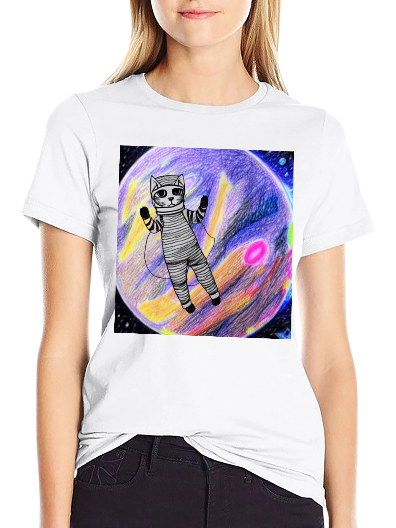 Black Cosmic Cat T-Shirt - Space Explorer Design view 9