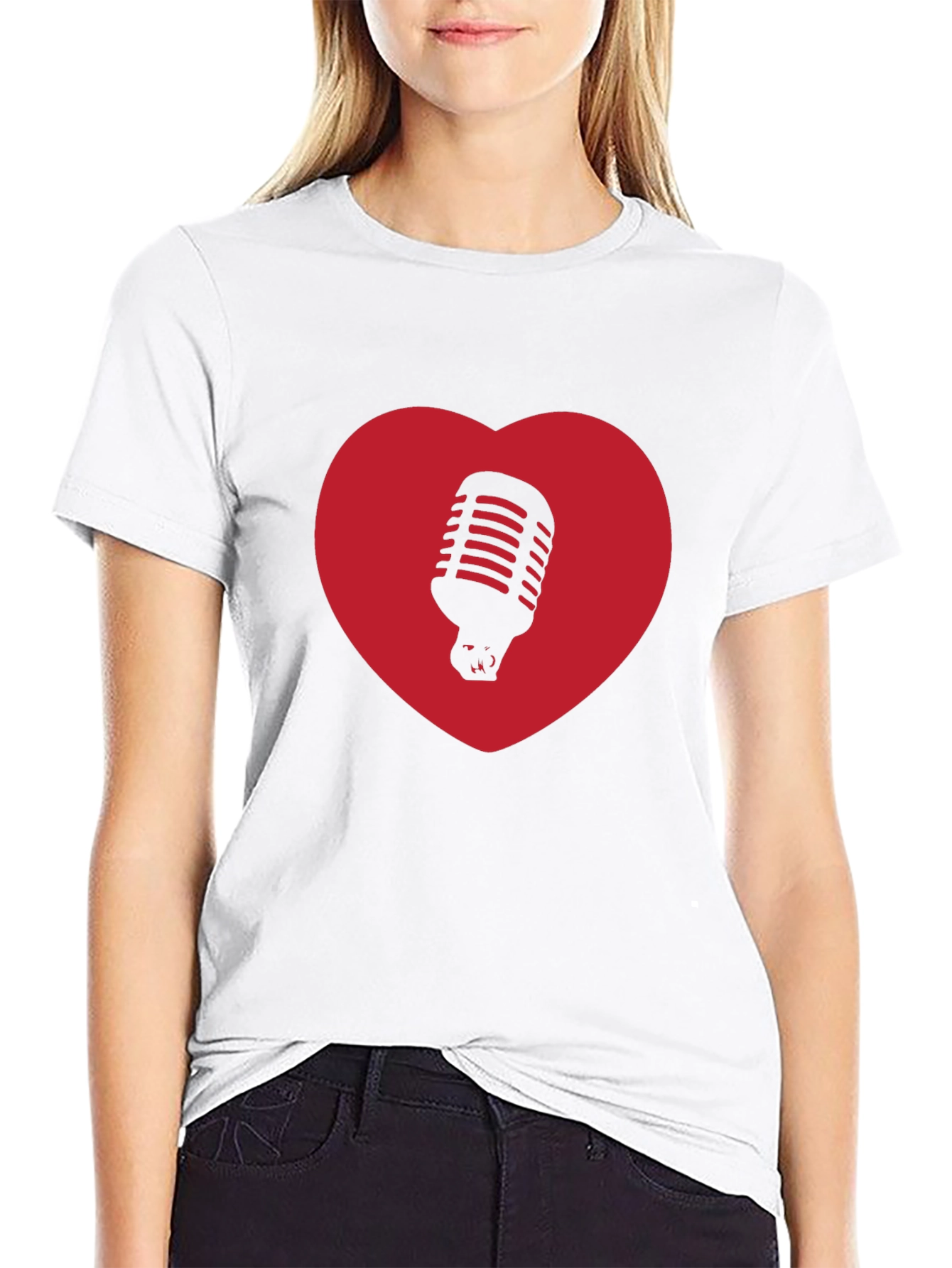 Black Retro Mic Heart T-Shirt - Music Lover Tee view 9