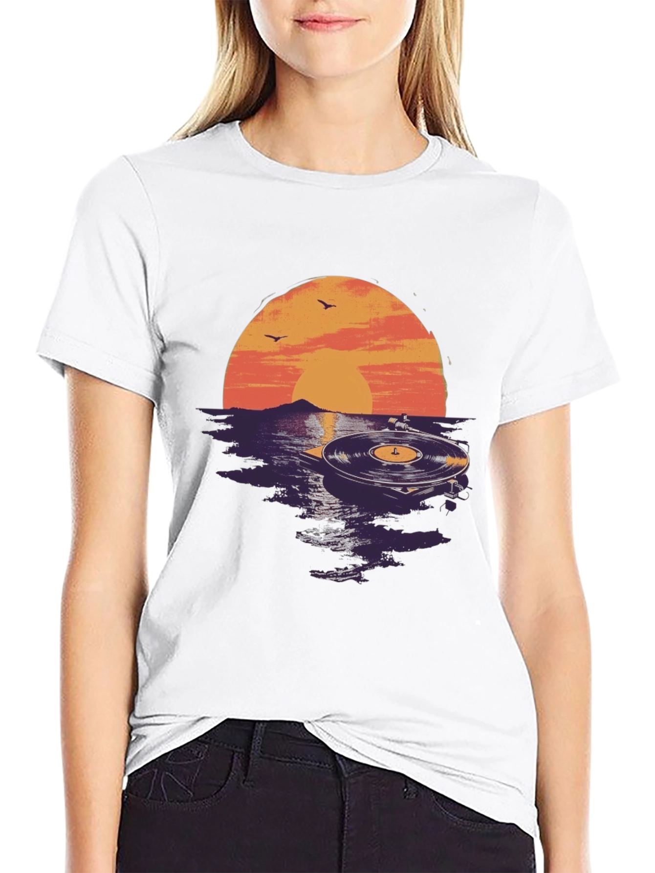 Black Sunset Vinyl Record Graphic Tee - Unique Music Lover Shirt view 9