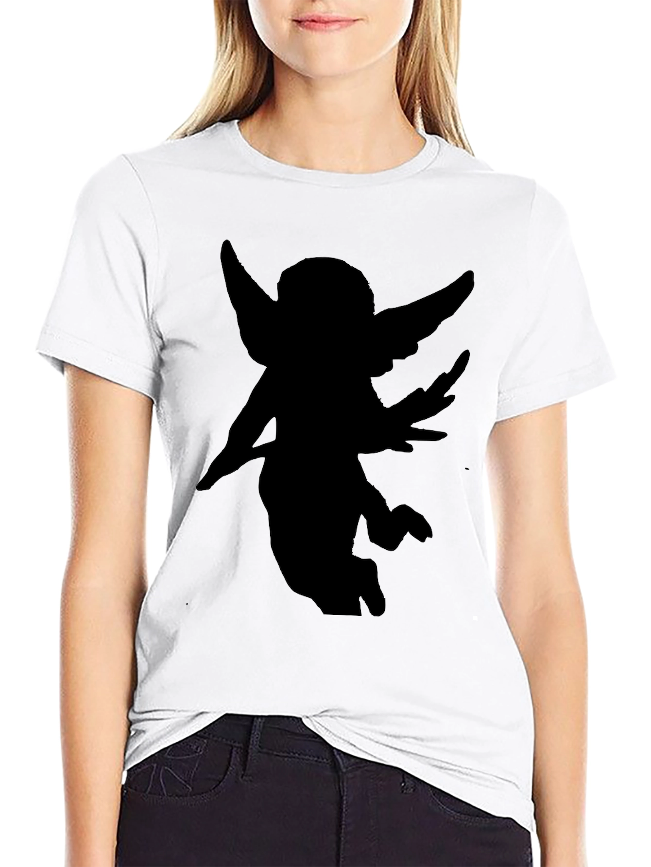 Black Angel Silhouette Black T-Shirt view 9