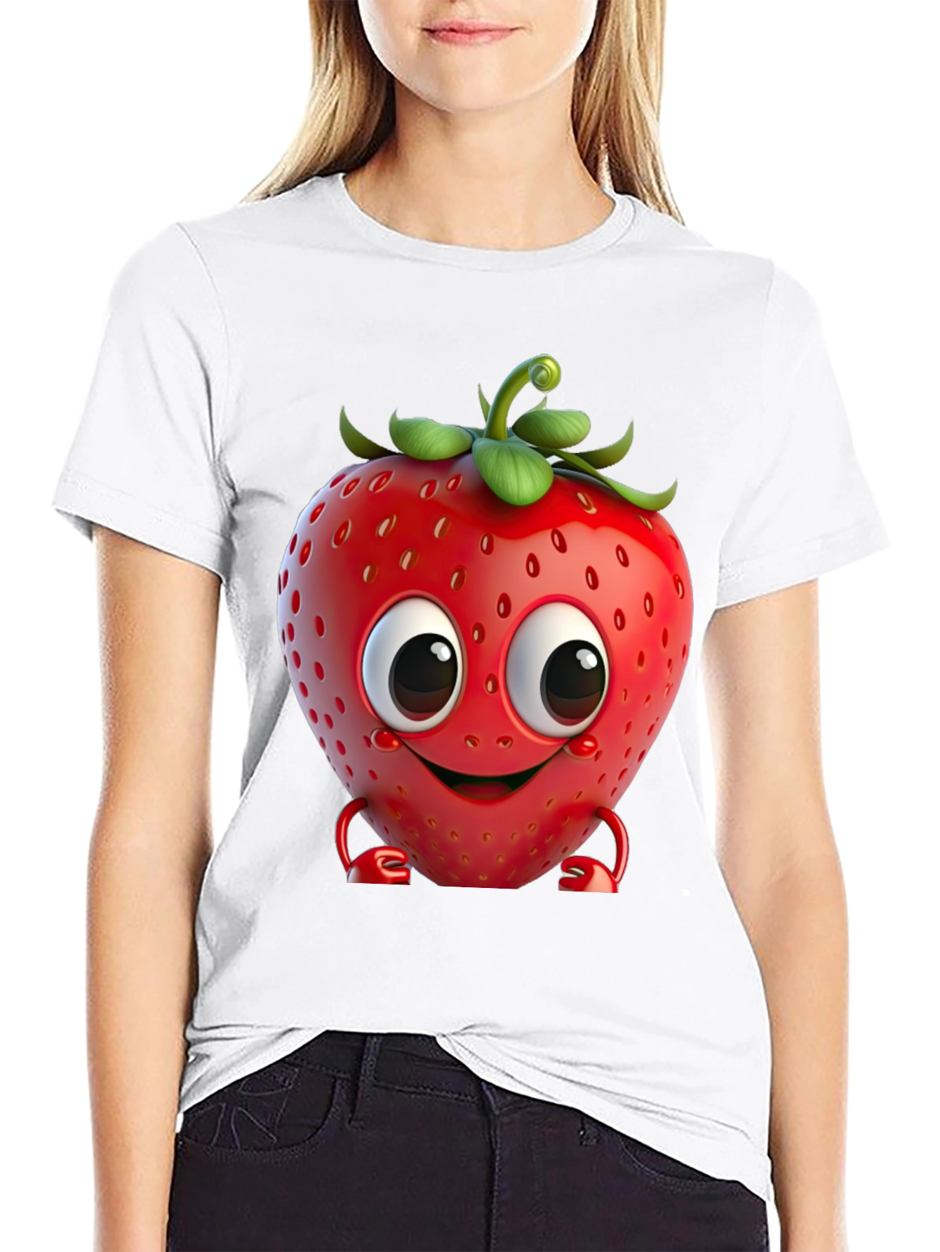 Black Cute Strawberry Character Graphic Tee - Black view 9
