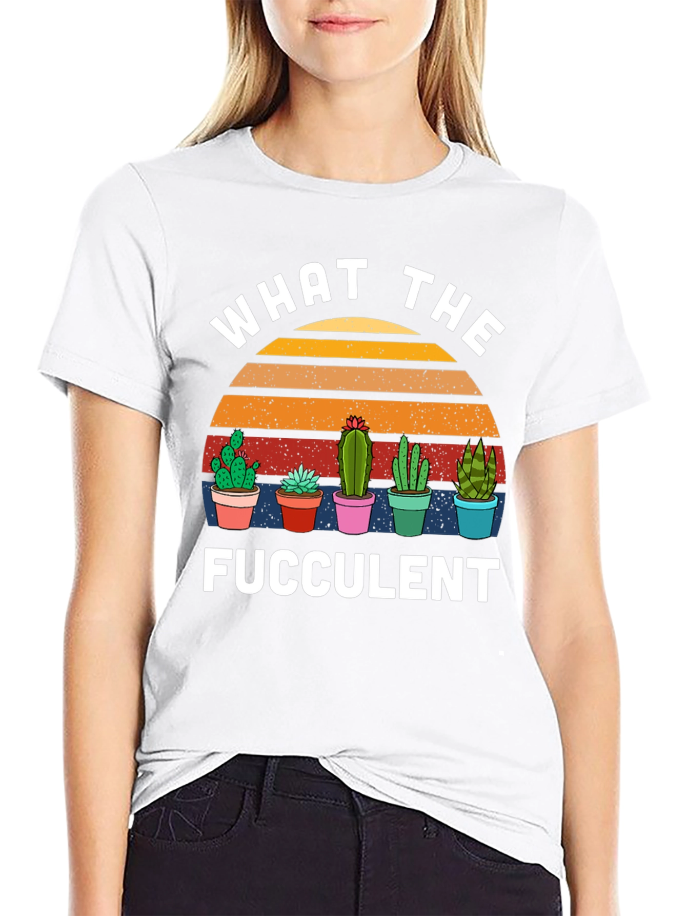 Black What the Fucculent T-Shirt Cactus Graphic Tee view 9