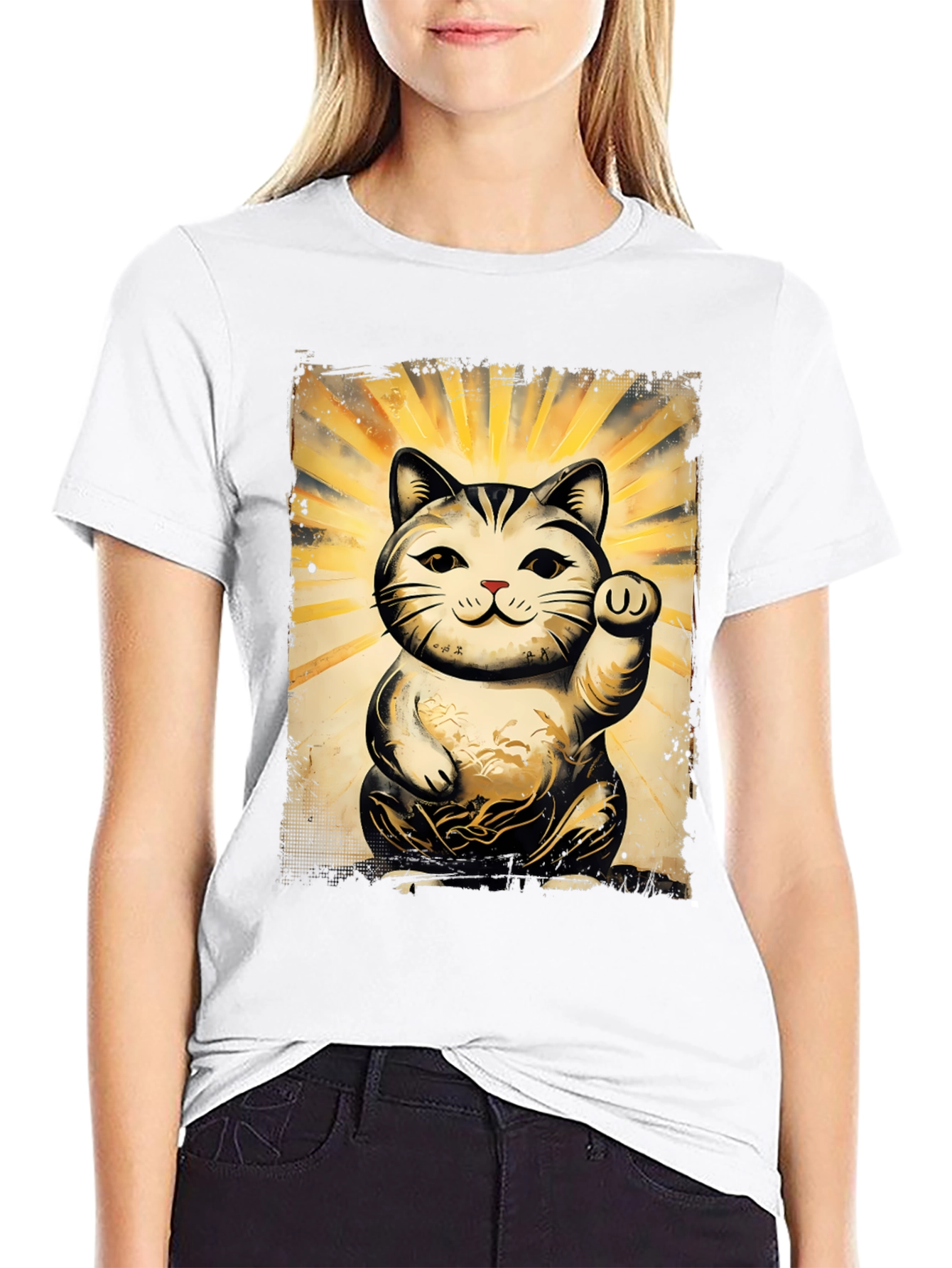 Black Lucky Cat Graphic T-Shirt - Unisex Soft Cotton Tee view 9