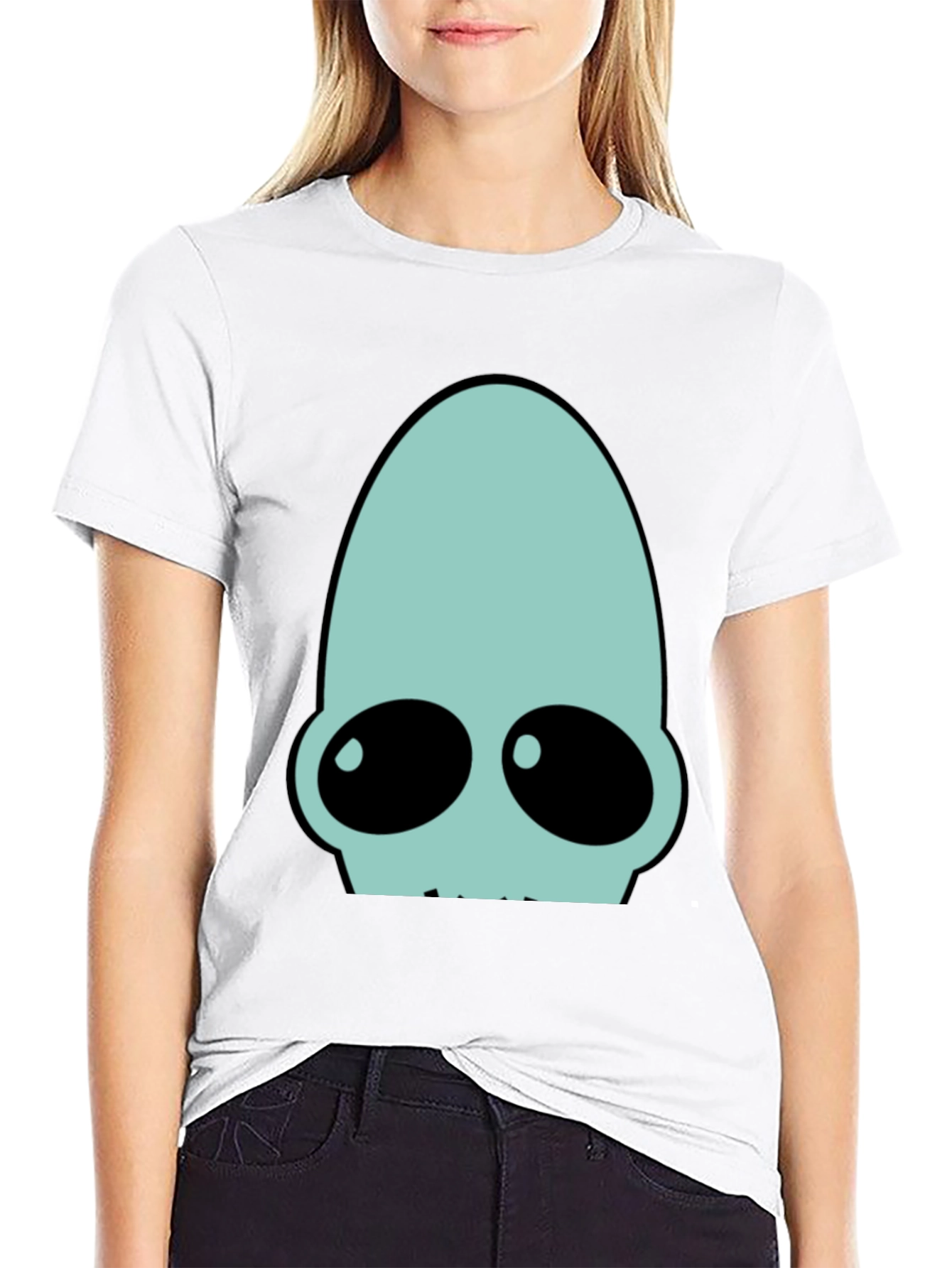 Black Futuristic Alien Head Graphic Tee - Black view 9