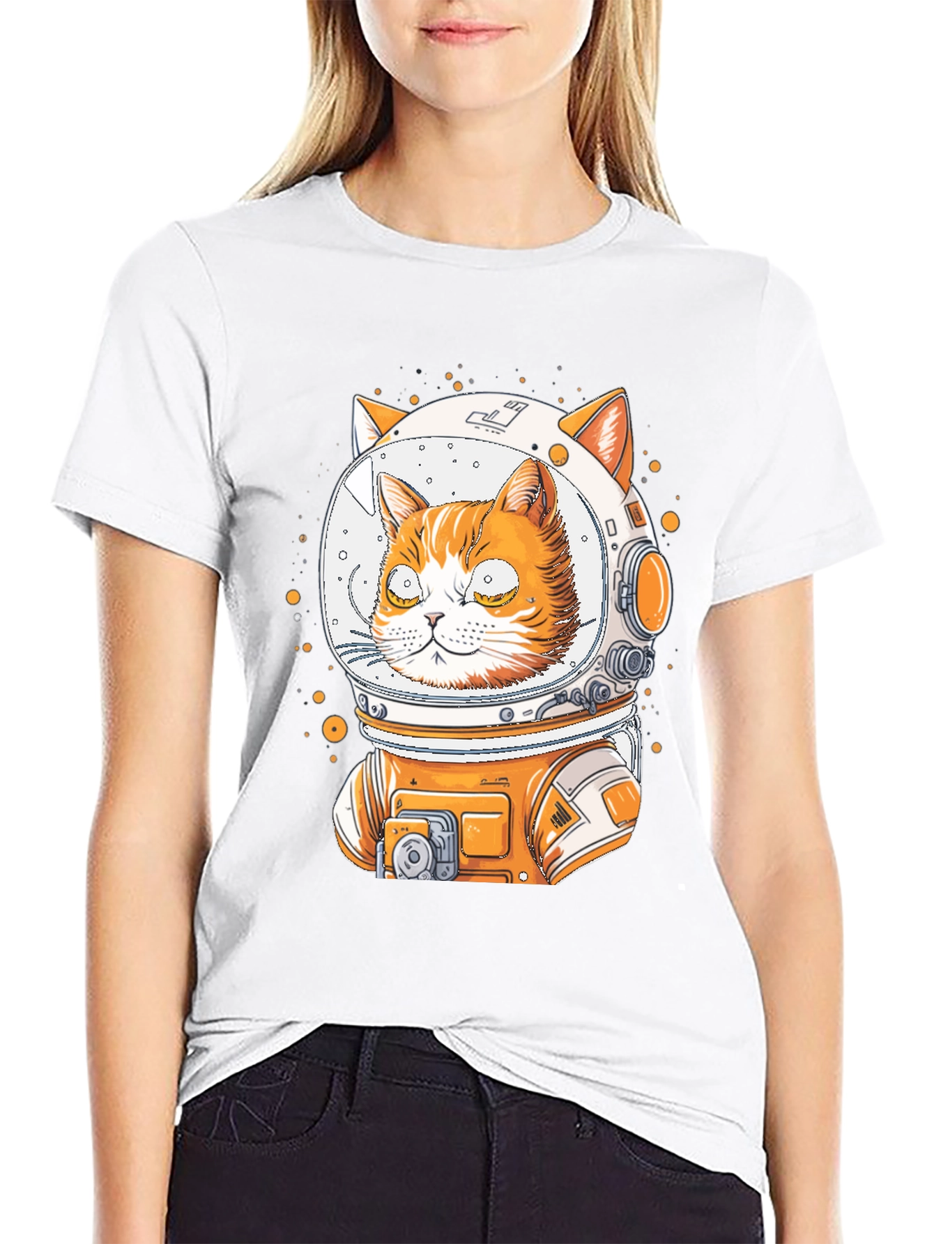 Black Astronaut Cat Graphic T-Shirt view 9