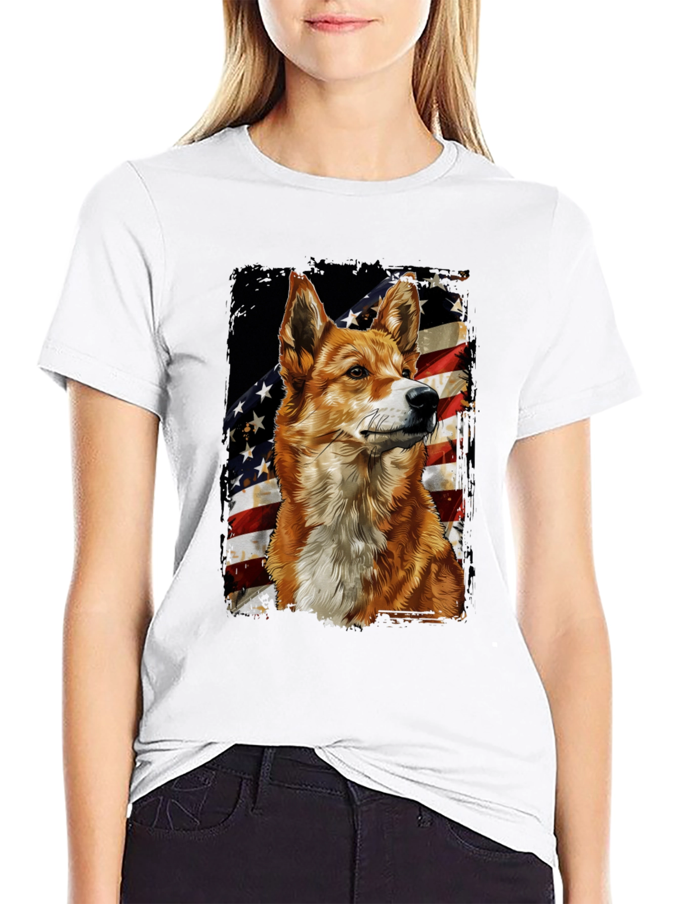 Black Patriotic Dog Graphic Tee - American Flag Design view 9