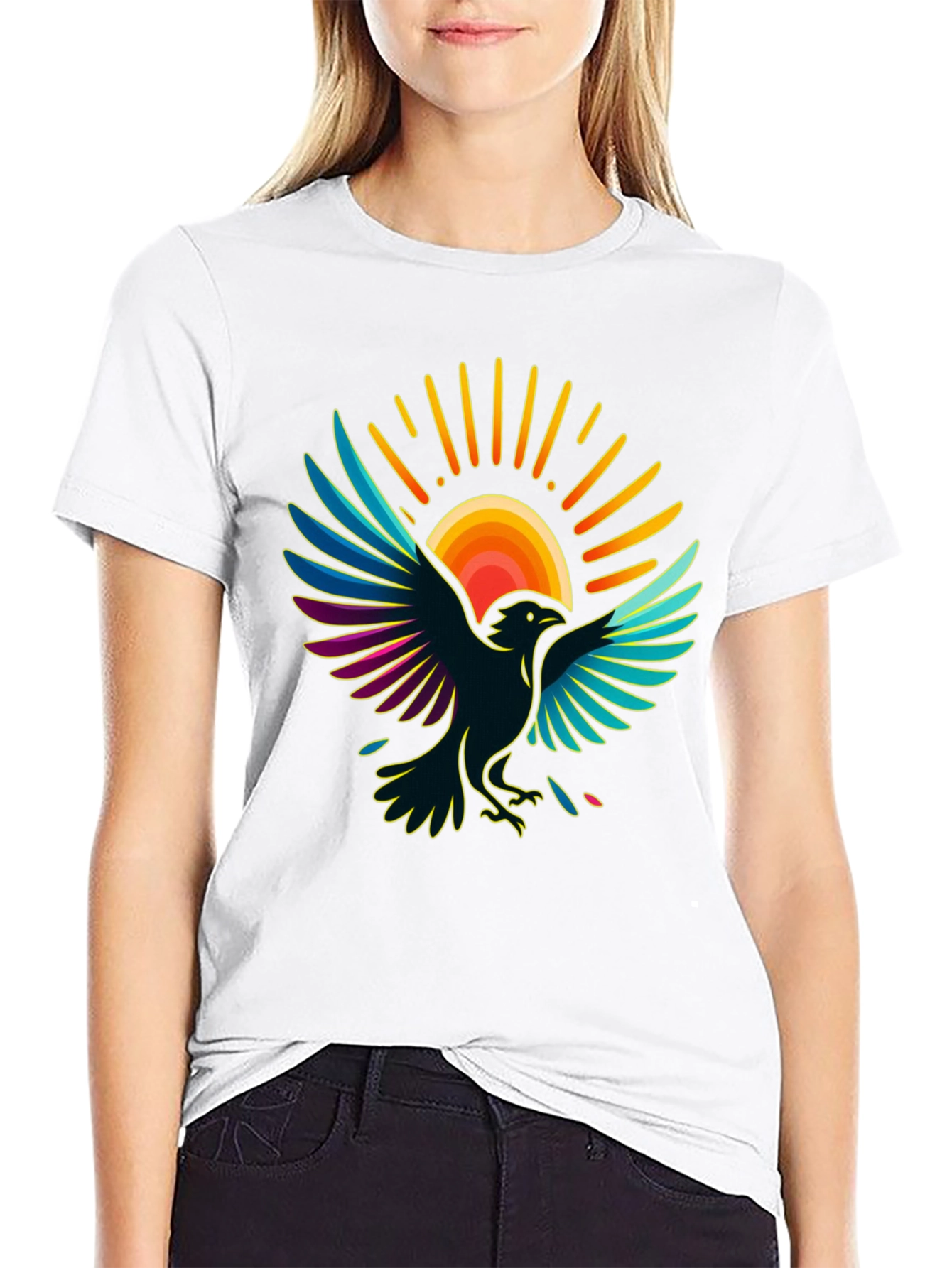 Black Raven Sun T-Shirt - Artistic Graphic Tee view 9