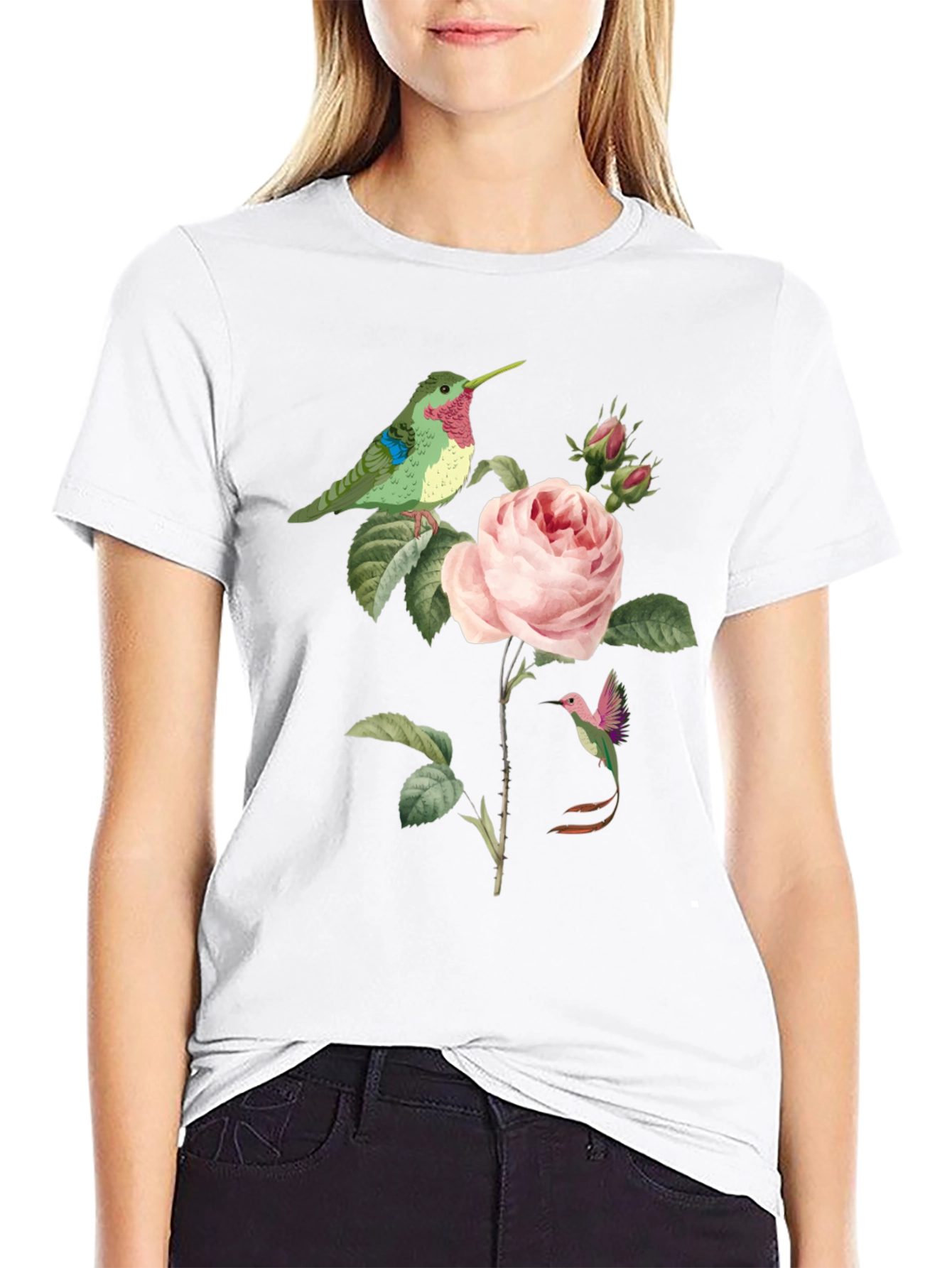 Black Hummingbird & Rose Graphic Tee view 9