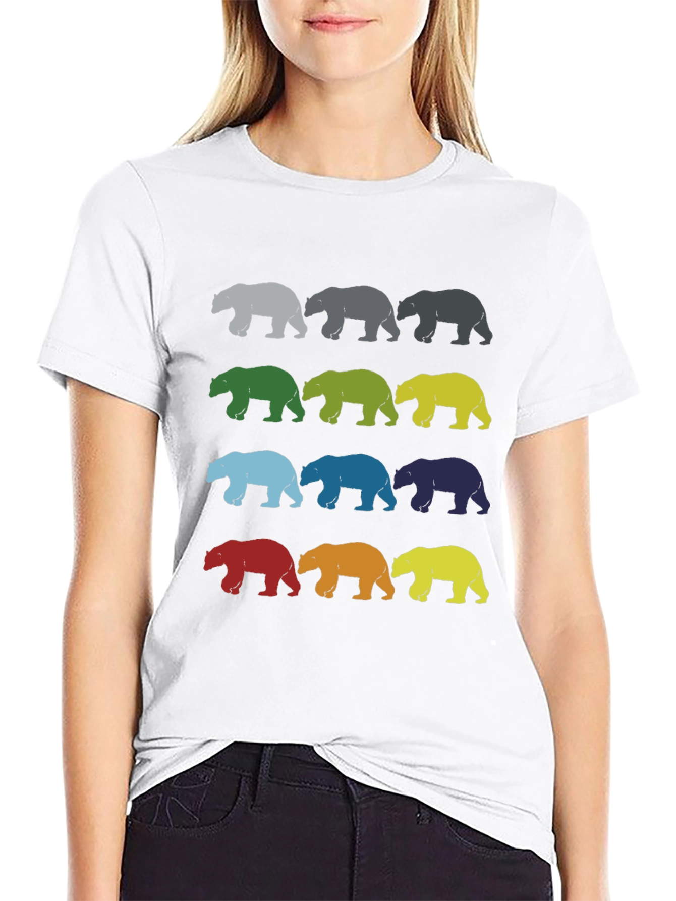 Black Colorful Bear Graphic T-Shirt - Novelty Design view 9