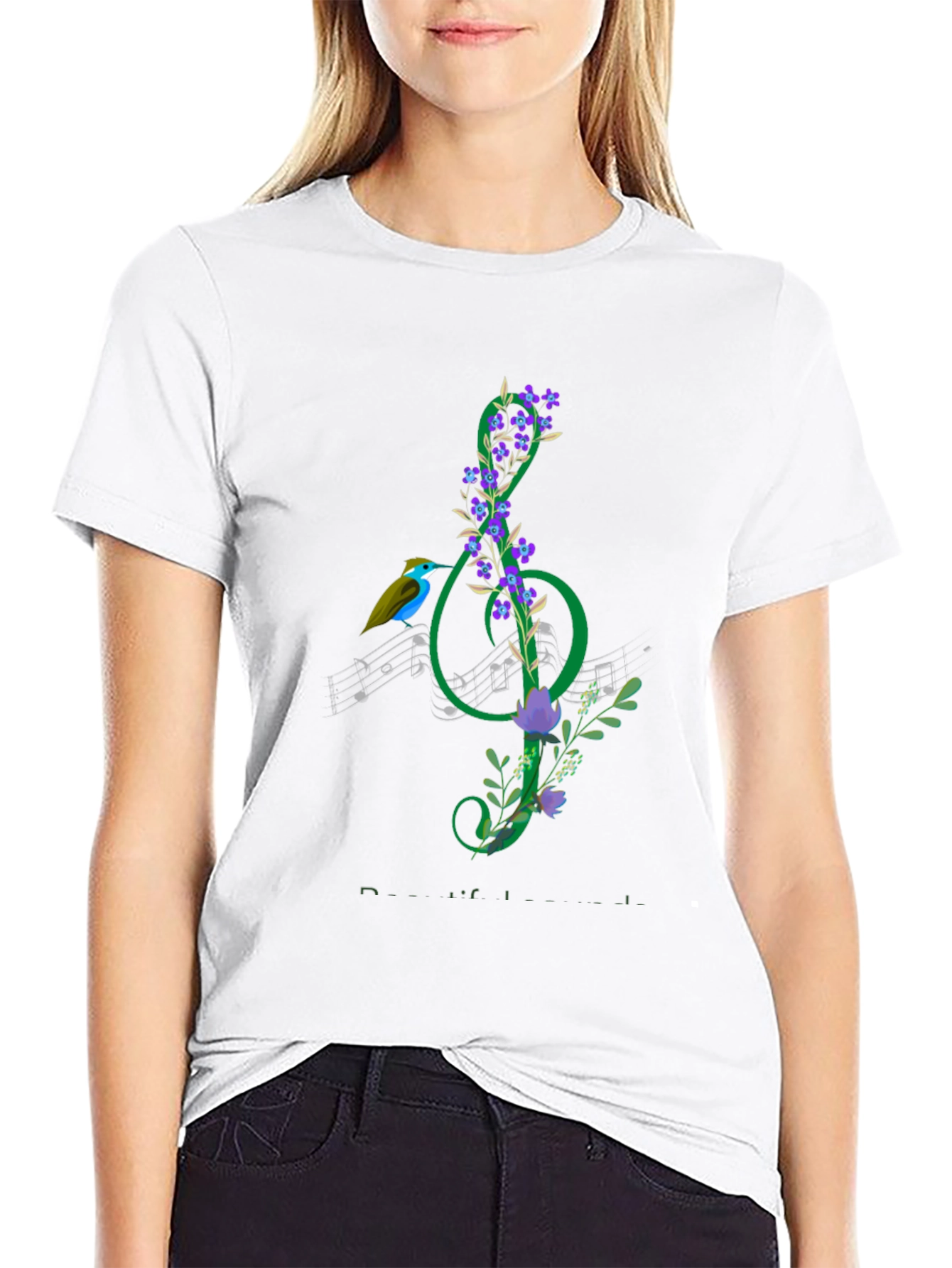 Black Floral Treble Clef T-Shirt - Music Lover Gift view 9