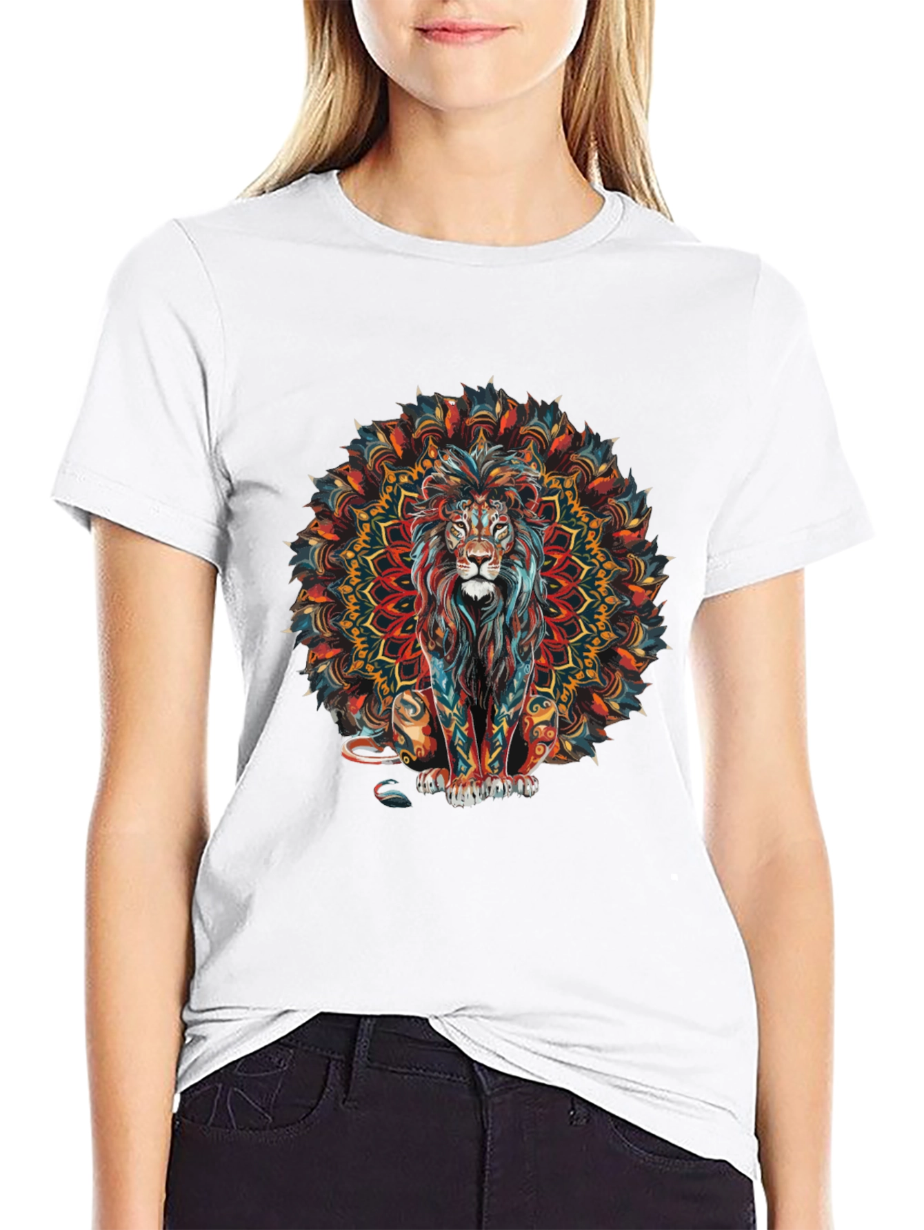 Black Lion Mandala Graphic Black T-Shirt view 9