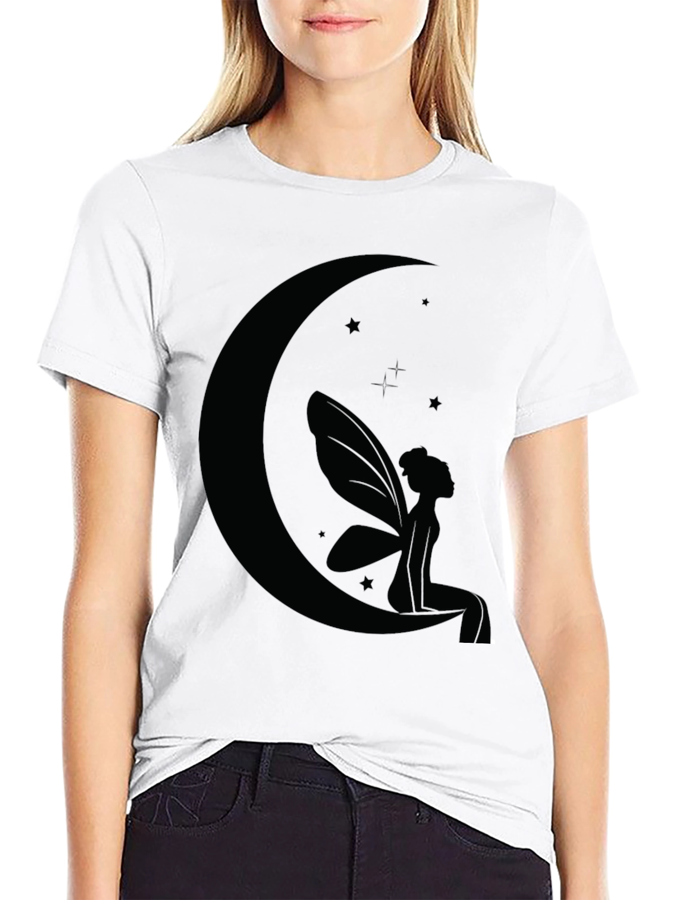 Black Moon Fairy Graphic Tee - Black Cotton Comfort view 9