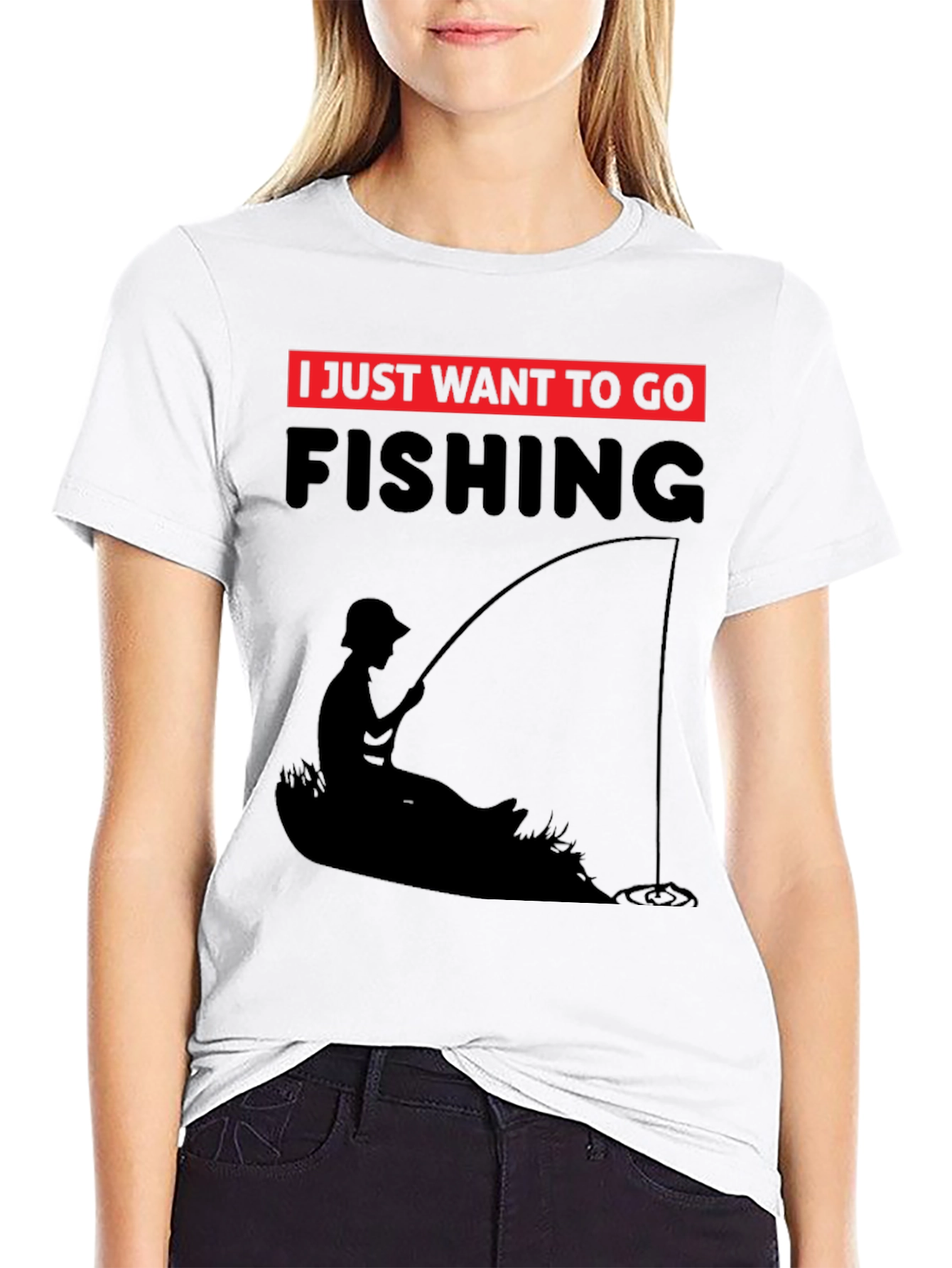 Black Fishing T-Shirt - I Just Want to Go Fishing - Black Tee view 9