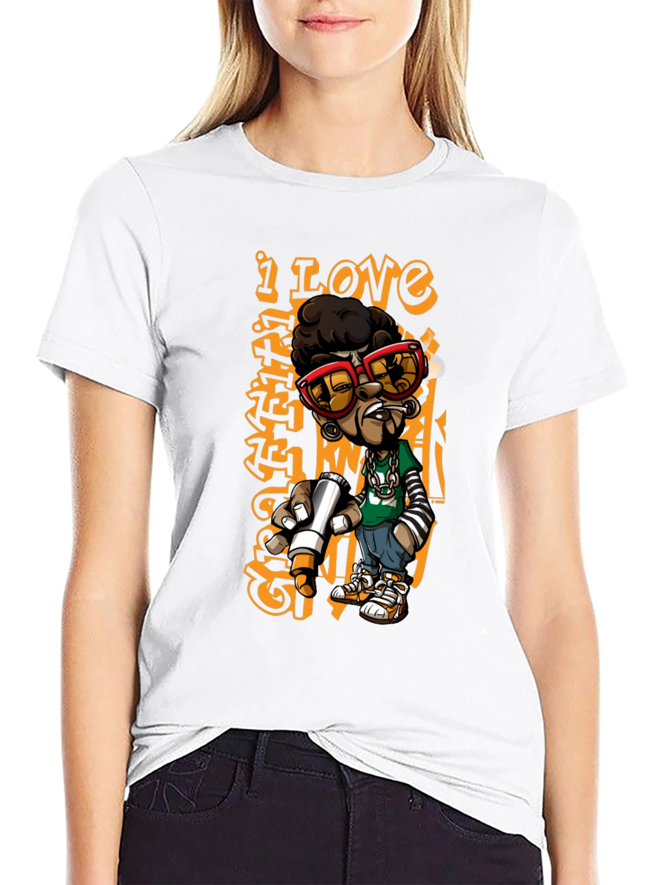 Black Urban Cartoon Graphic Print Black T-Shirt view 9