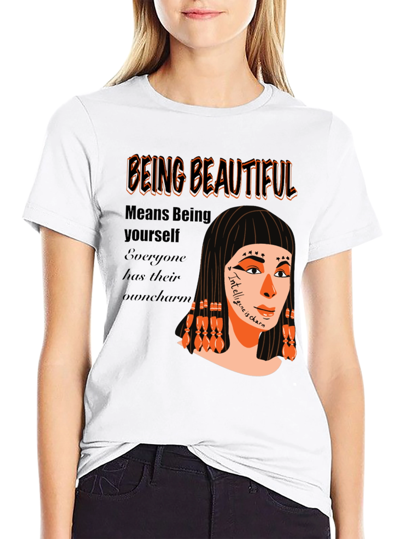 Black Unique Graphic T-Shirt - "Being Beautiful" Design view 9