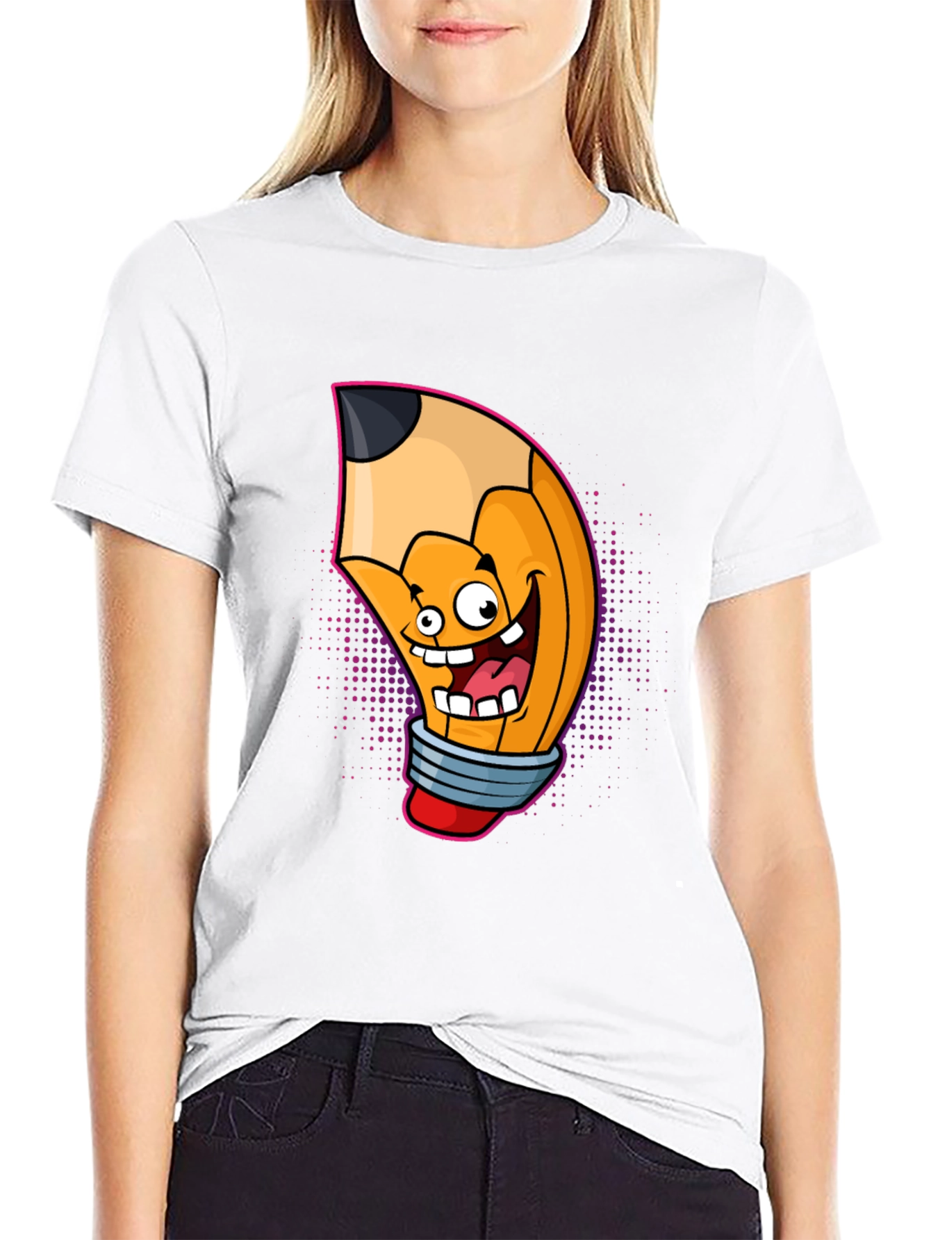 Black Cartoon Pencil Graphic Tee - Black Cotton T-Shirt view 9