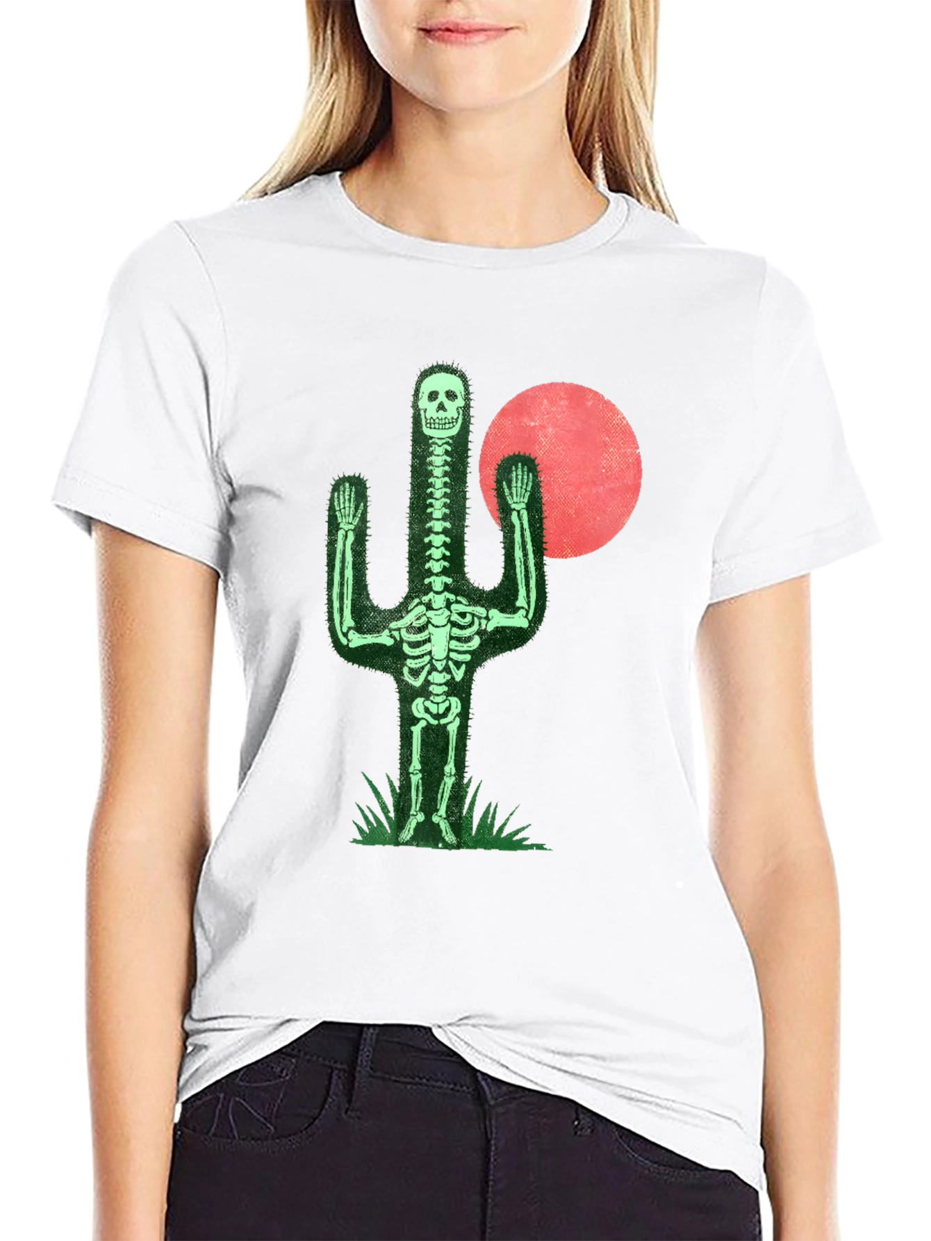 Black Skeleton Cactus Graphic Tee - Novelty Print Shirt view 9