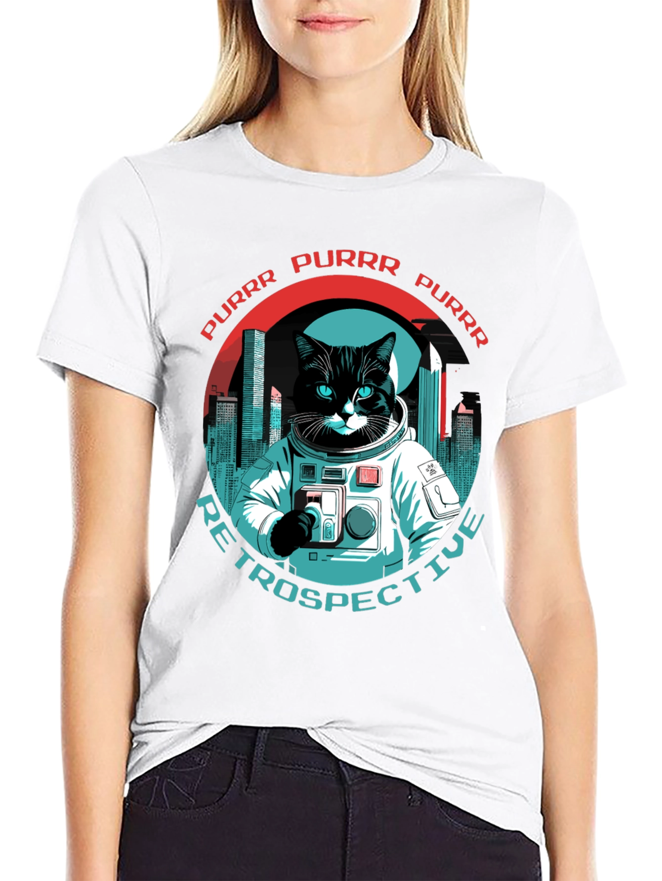 Black Cat Astronaut T-Shirt - Purrr Retrospective Tee view 9