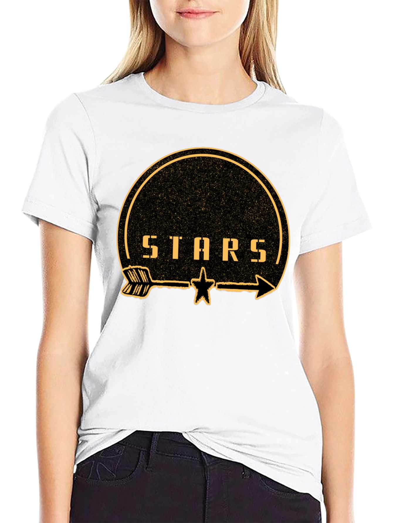 Black Stars Arrow Graphic T-Shirt - Trendy Casual Top view 9