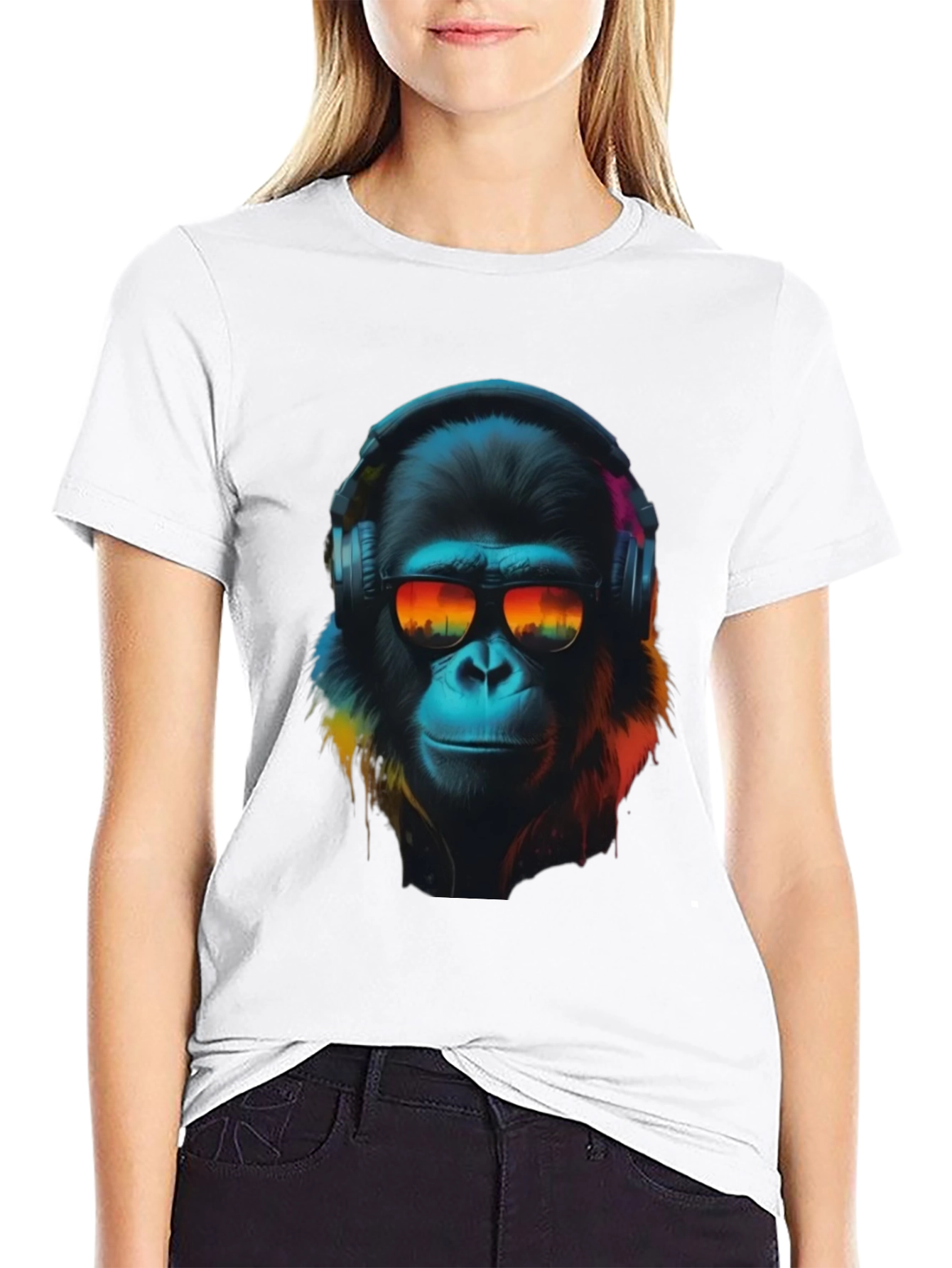 Black Cool Ape Graphic T-Shirt - DJ Gorilla in Headphones view 9