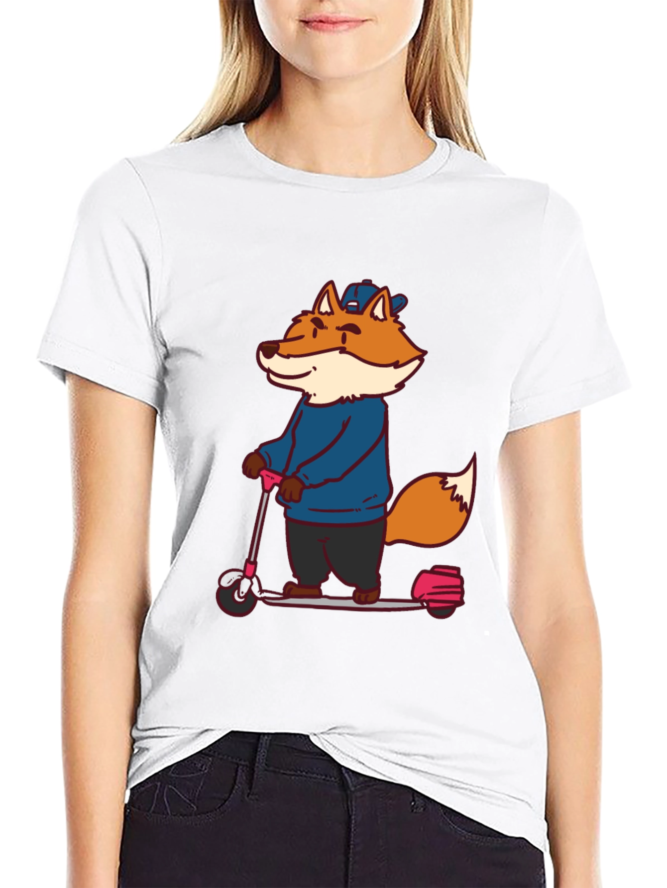 Black Fox on Scooter Graphic Tee - Unisex Black T-Shirt view 9