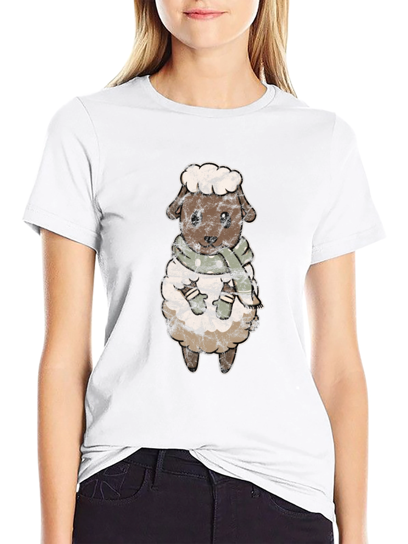 Black Cute Sheep Scarf T-Shirt view 9