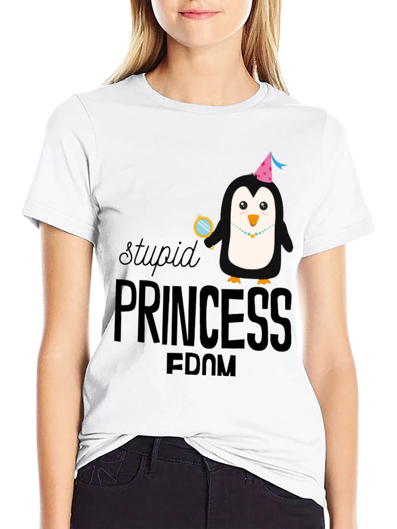 Black Stupid Princess Penguin T-Shirt view 9