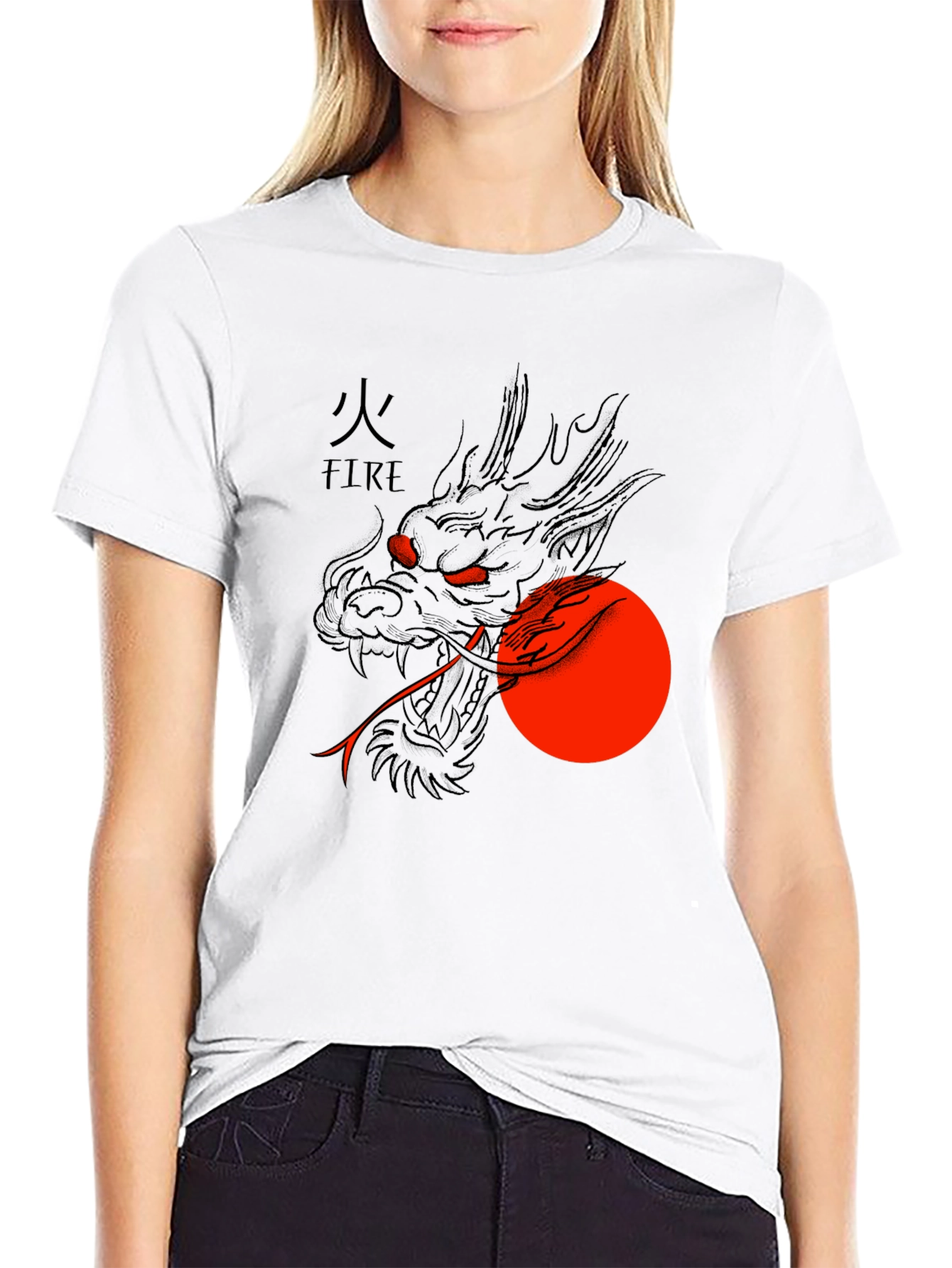 Black Dragon Fire Graphic Tee - Black Cotton Blend view 9