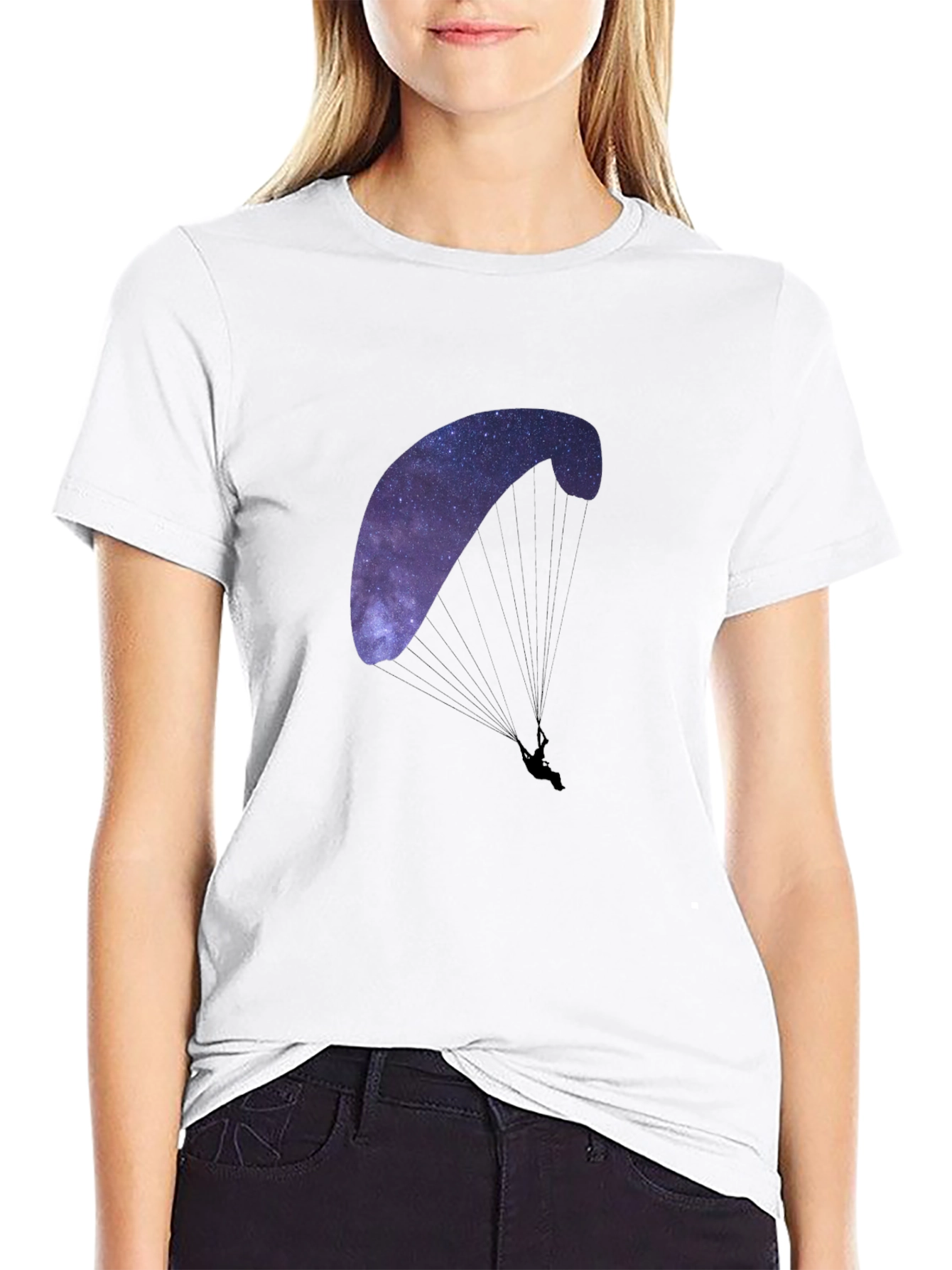 Black Galaxy Paragliding Graphic Tee - Black Cotton Blend view 9