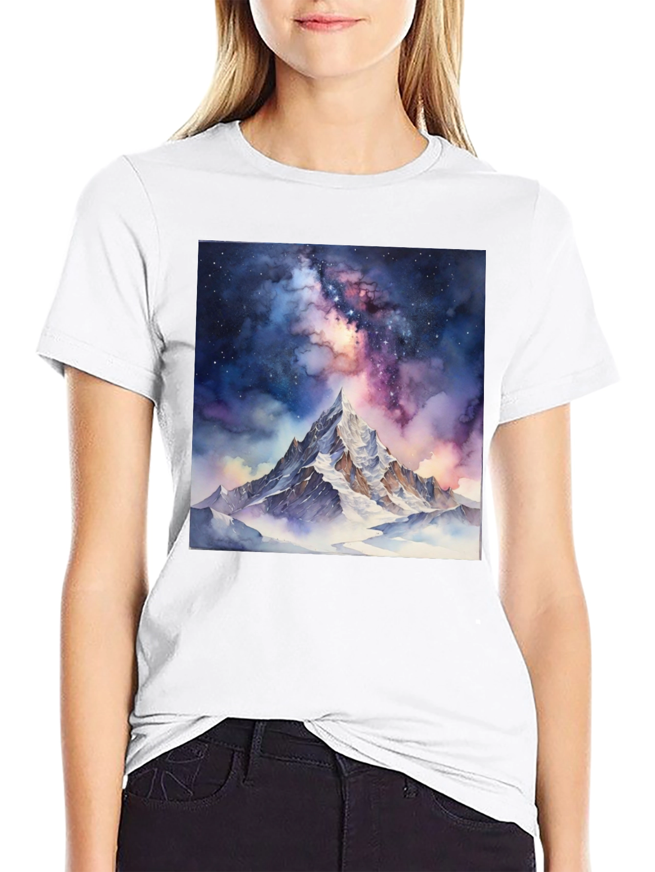 Black Galaxy Mountain Tee - Black Cotton T-Shirt view 9