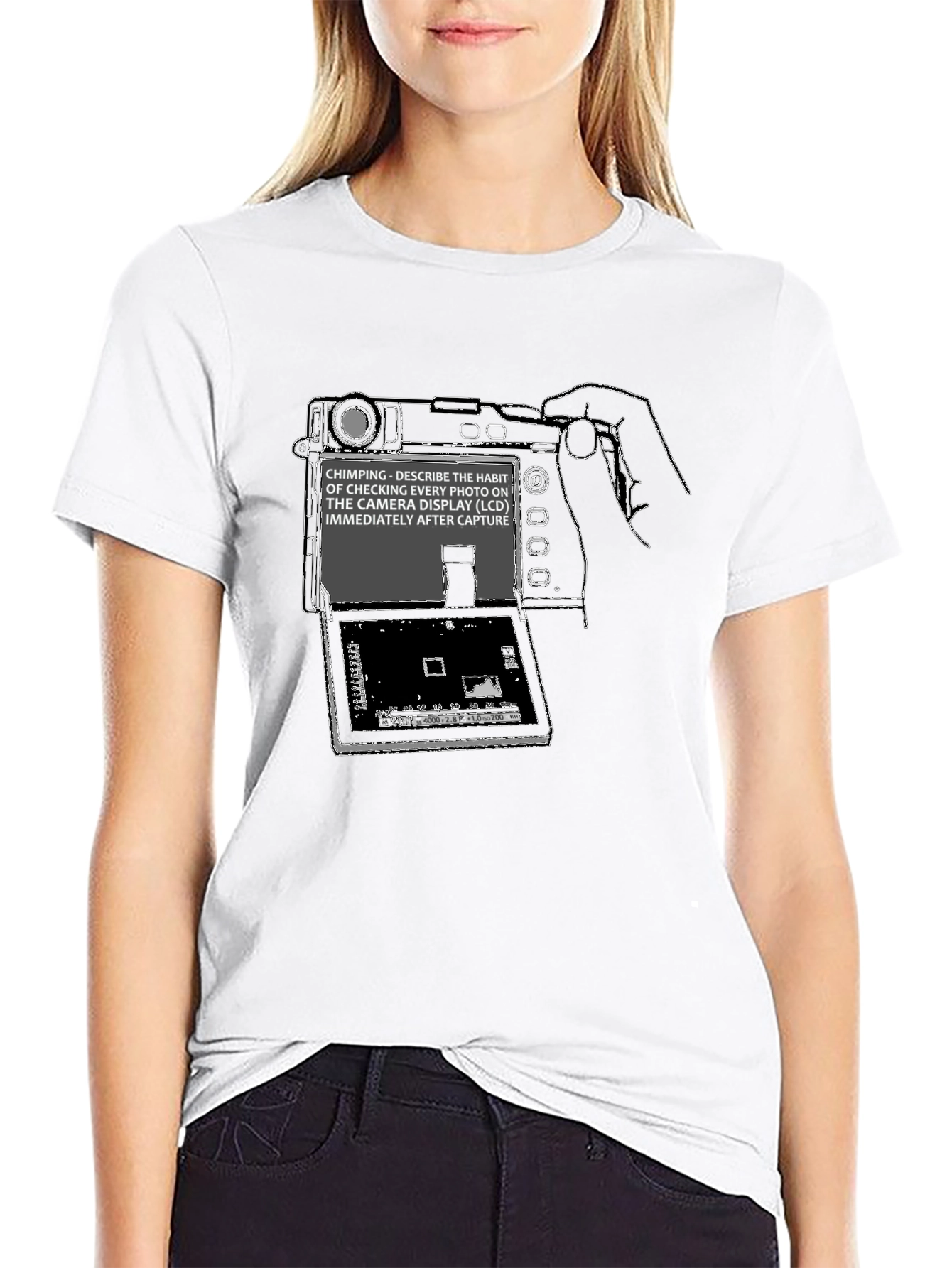 Black Chimping Camera Definition T-Shirt - Photographer Humor Tee view 9