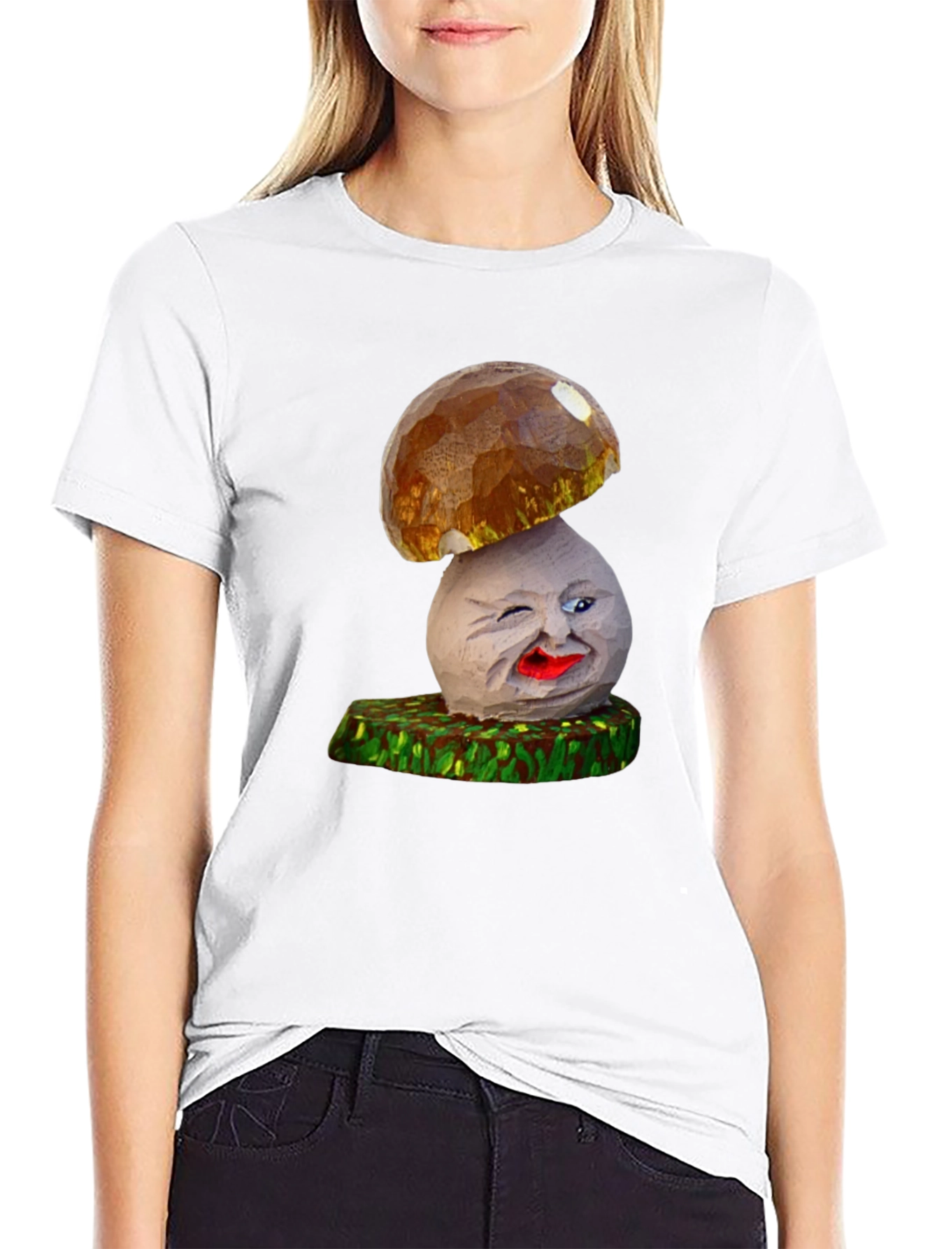 Black Funny Mushroom Character Graphic T-Shirt view 9