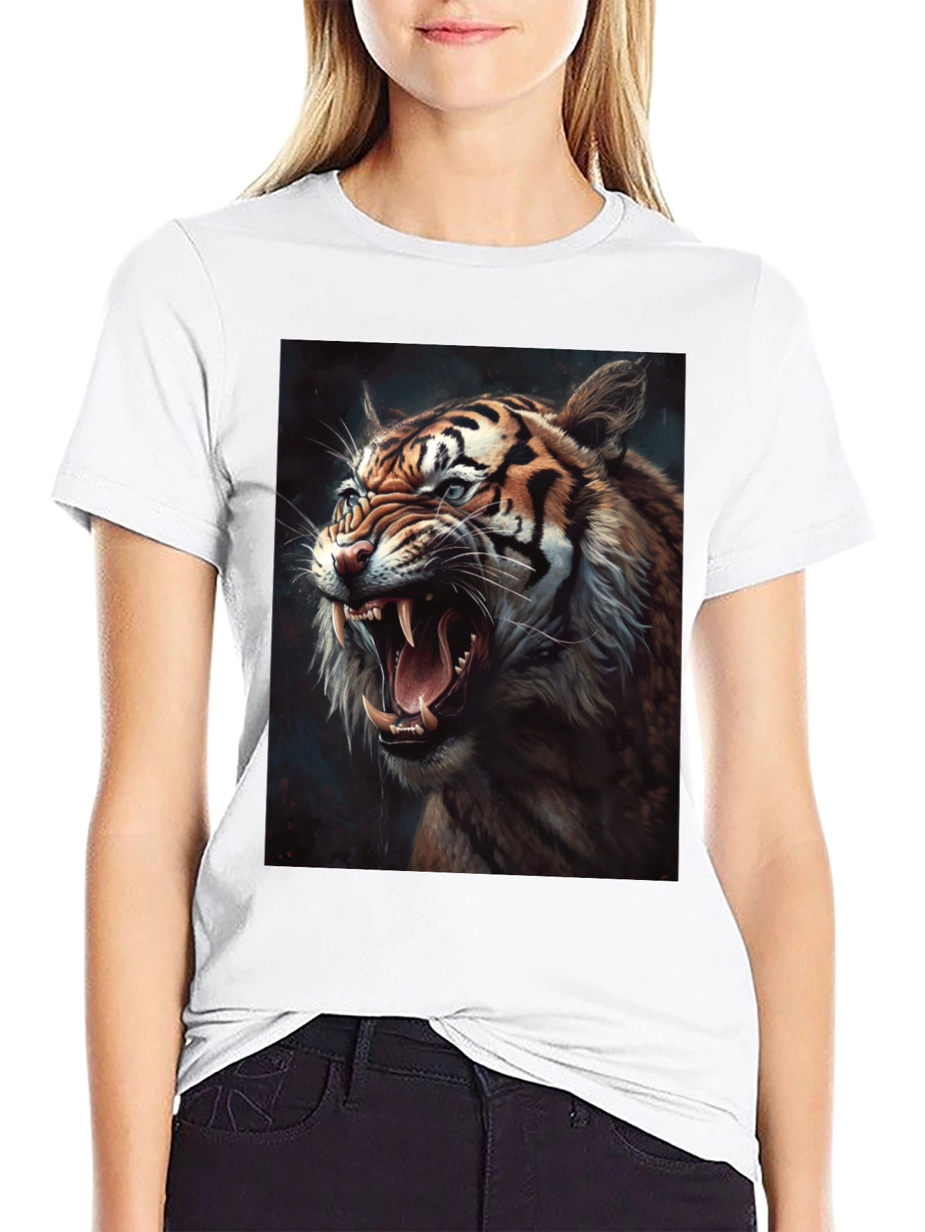Black Tiger Graphic Print Crew Neck T-Shirt view 9