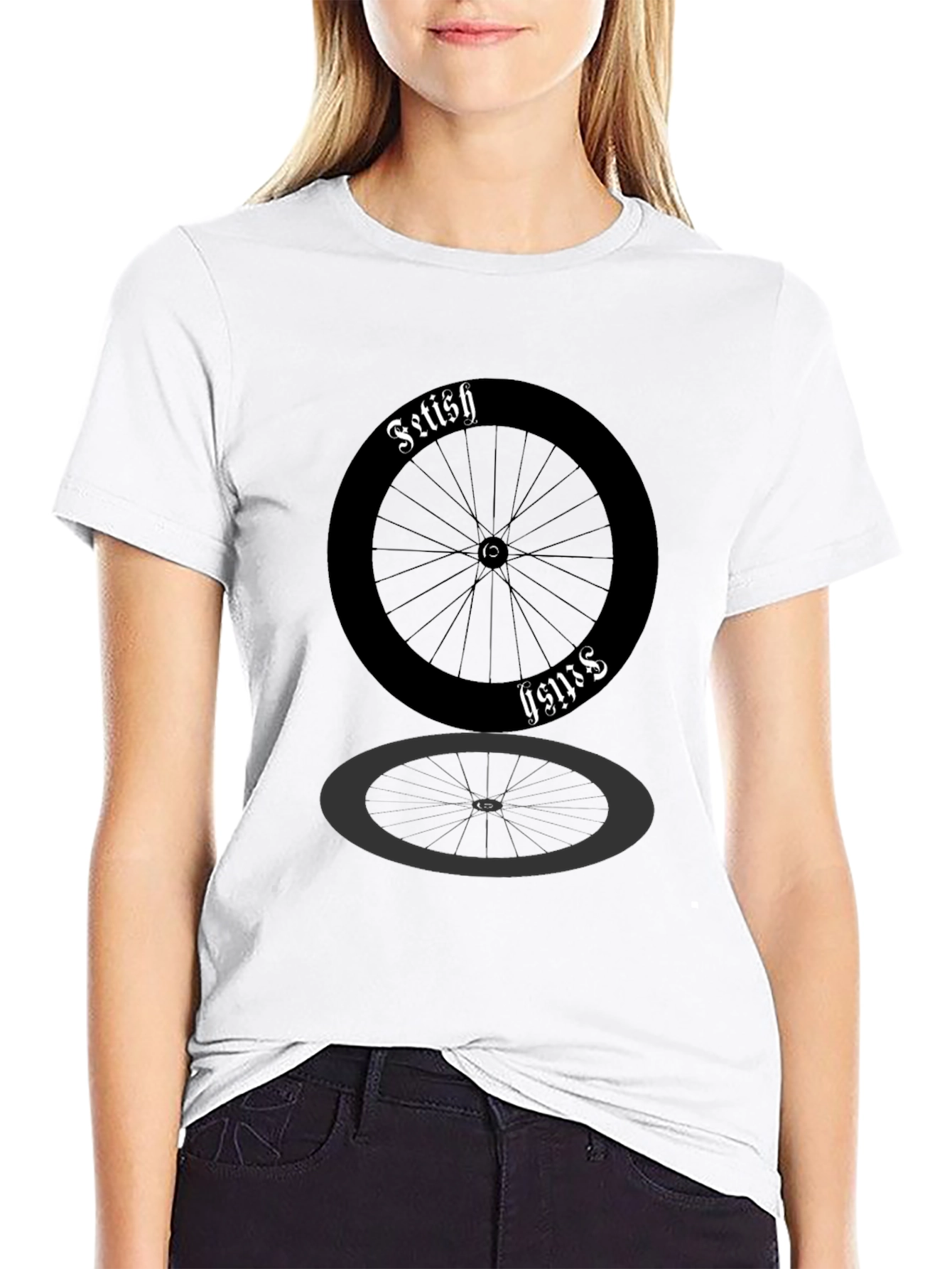 Black Fetish Cycle Wheel Black T-Shirt view 9