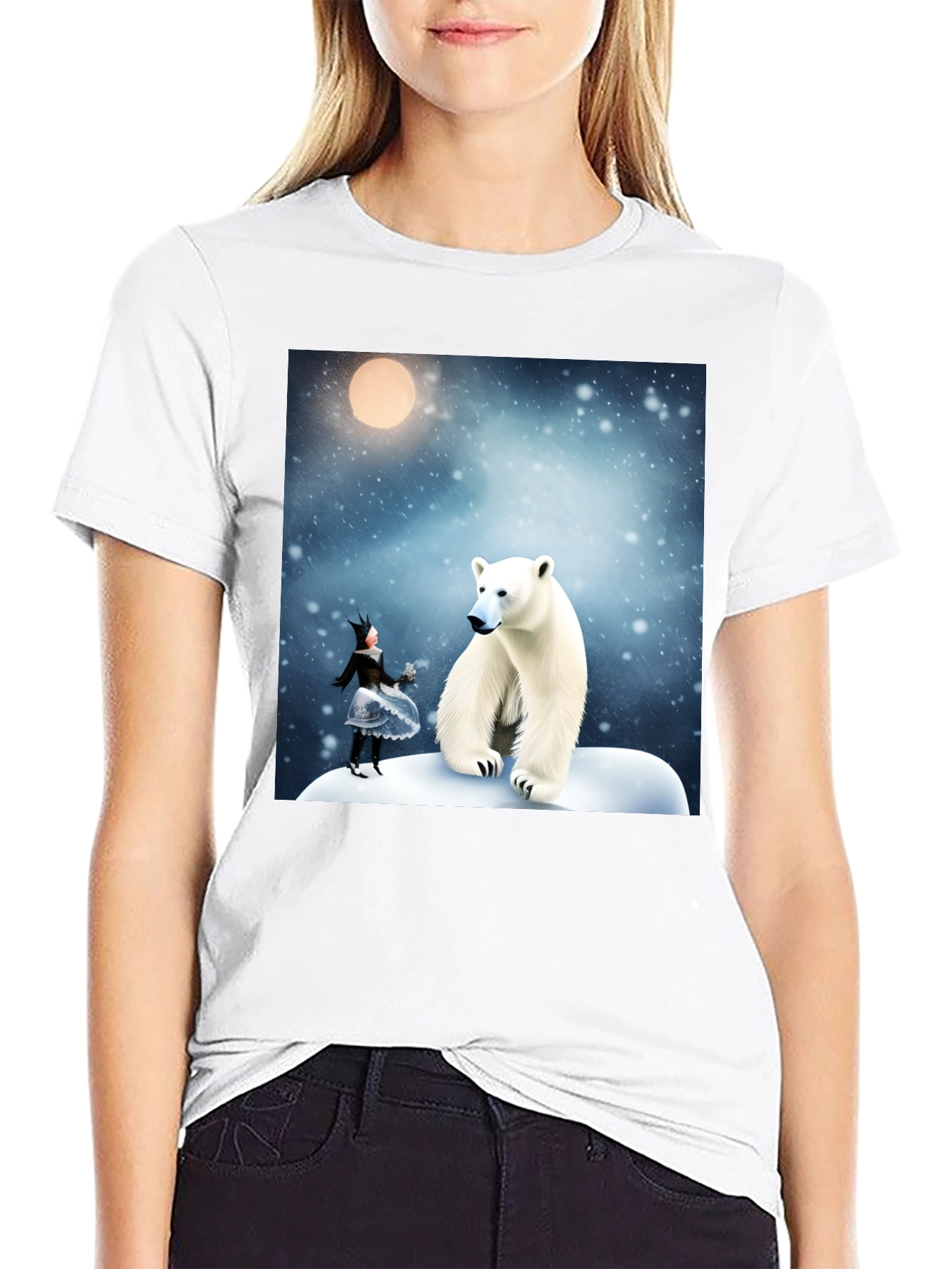 Black Winter Wonderland Polar Bear Graphic Tee view 9