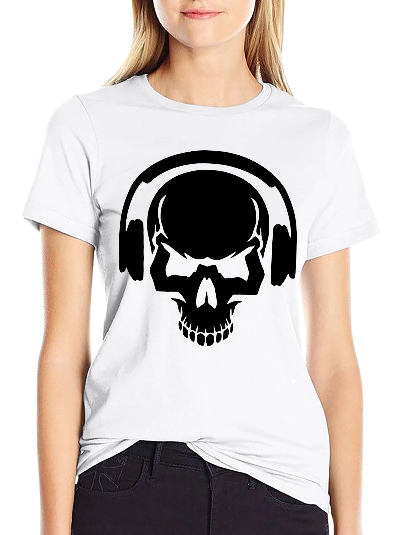 Black Skull Headphones Graphic Tee - Black view 9