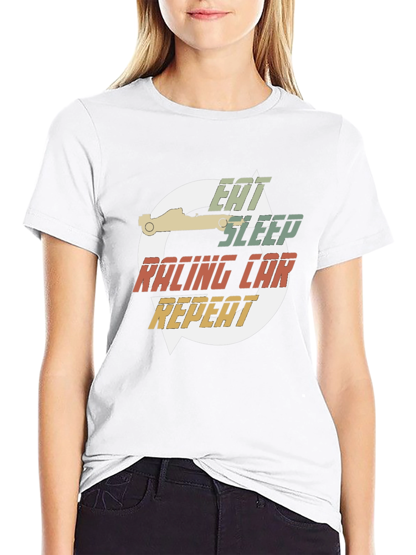 Black Eat Sleep Racing Car Repeat Black T-Shirt view 9
