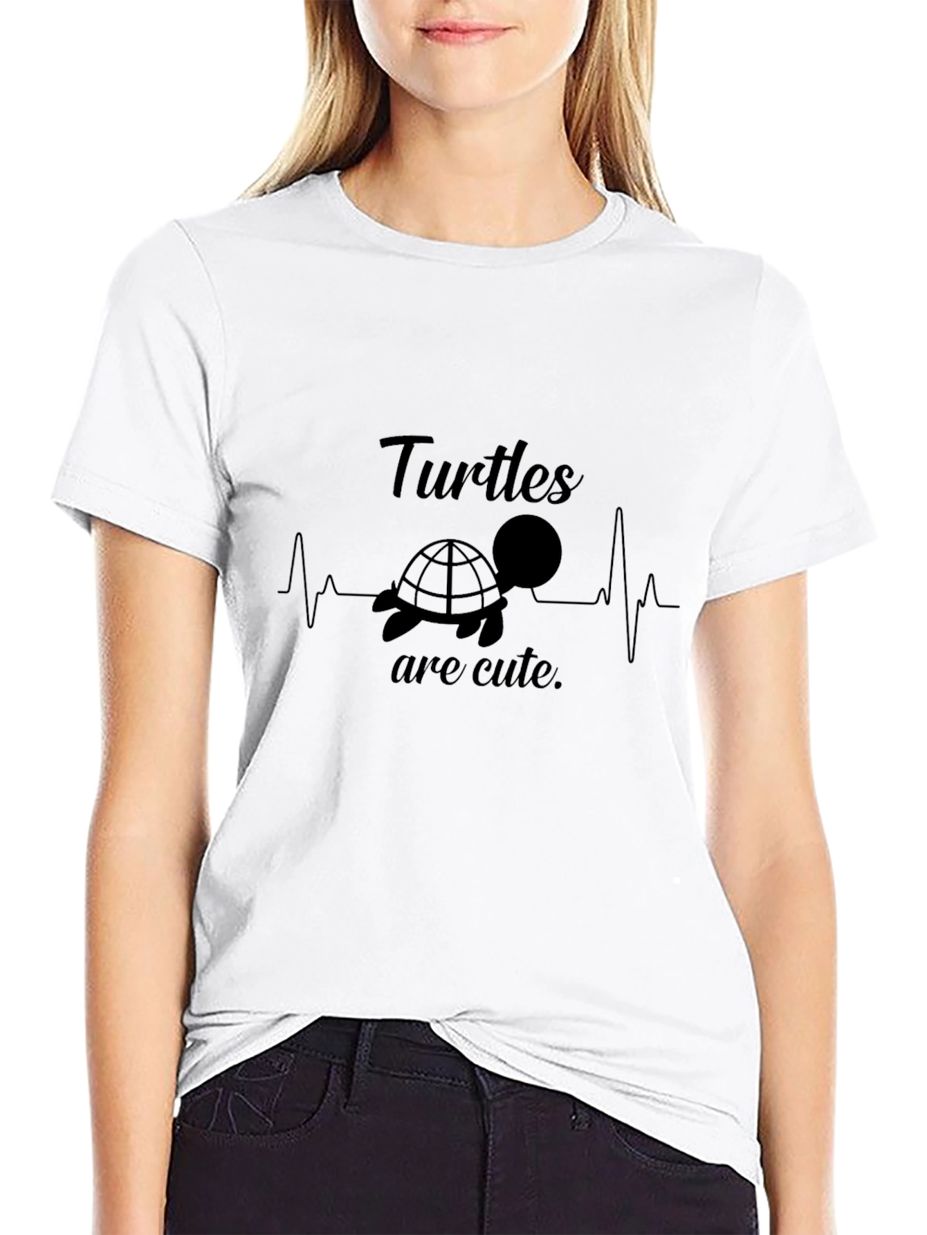 Black Turtles Are Cute T-Shirt - Heartbeat Design, Black view 9