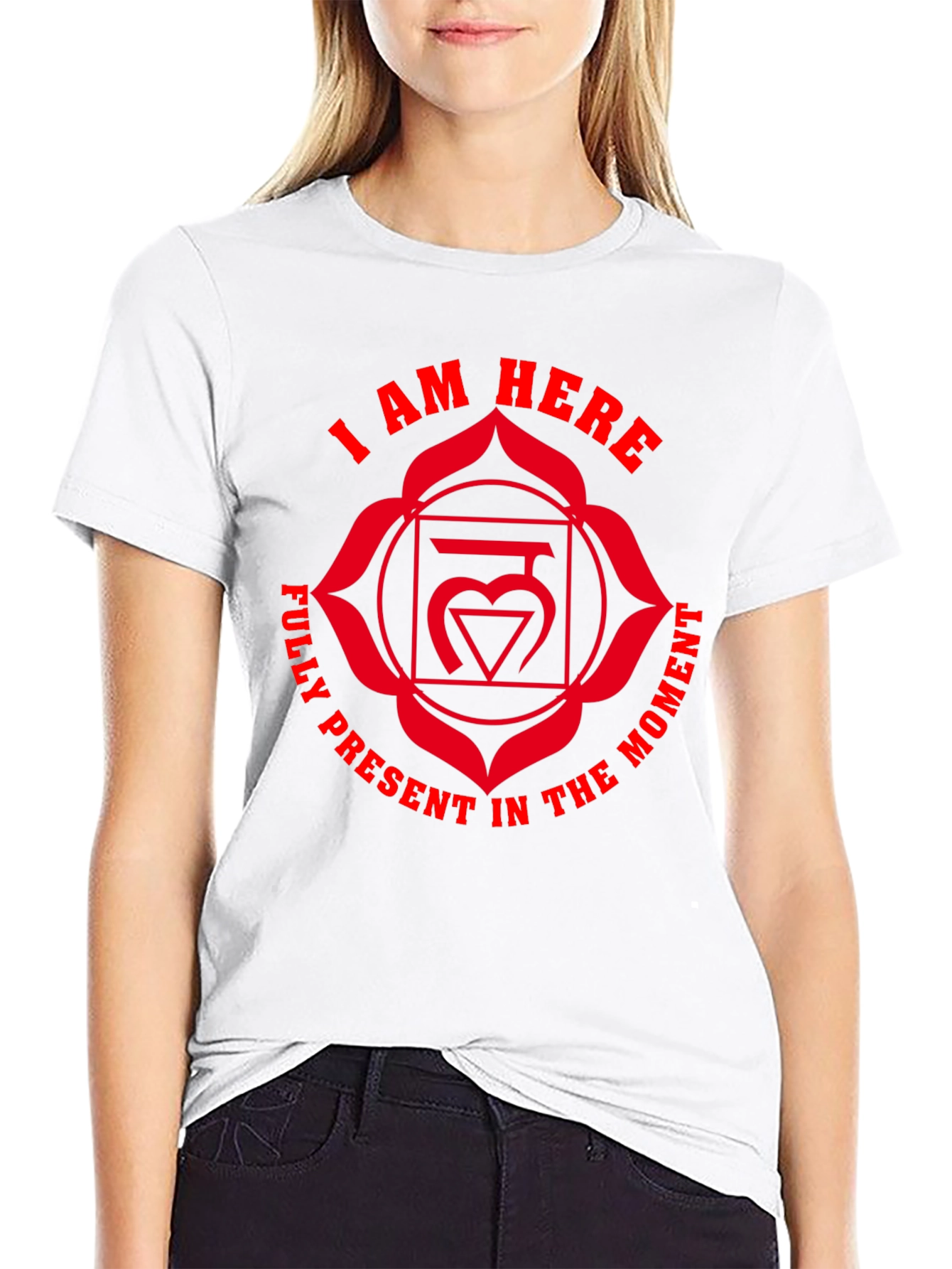 Black I Am Here Chakra T-Shirt - Present Moment Design view 9