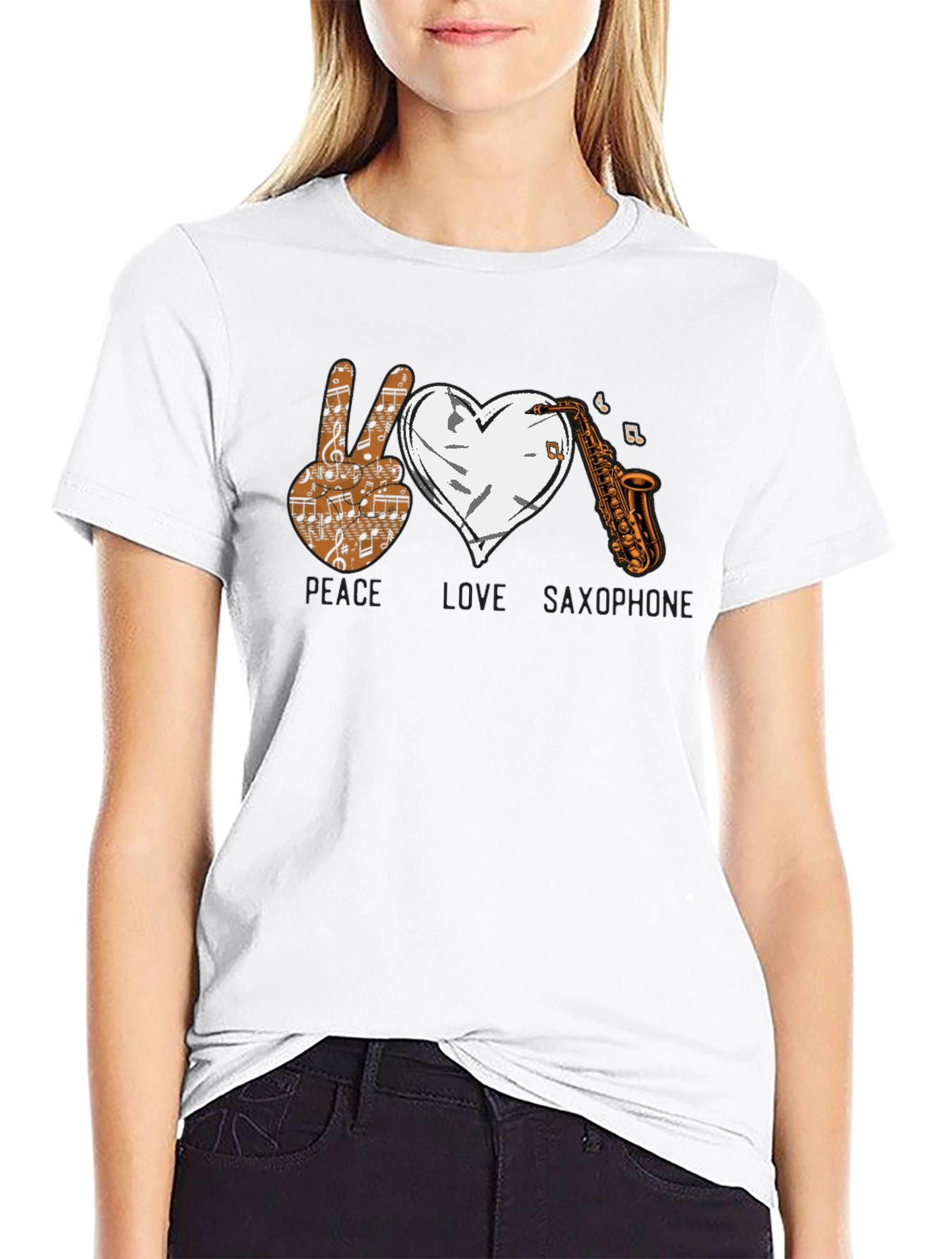 Black Peace Love Saxophone Graphic T-Shirt view 9