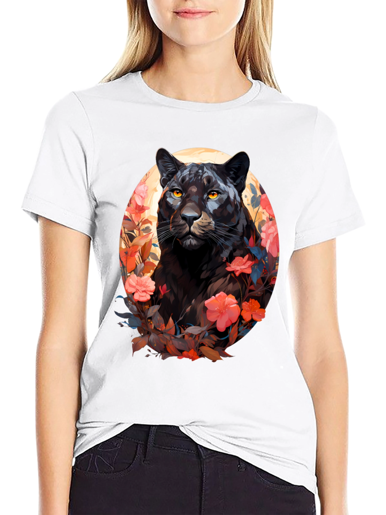 Black Black Panther Floral Graphic Tee view 9